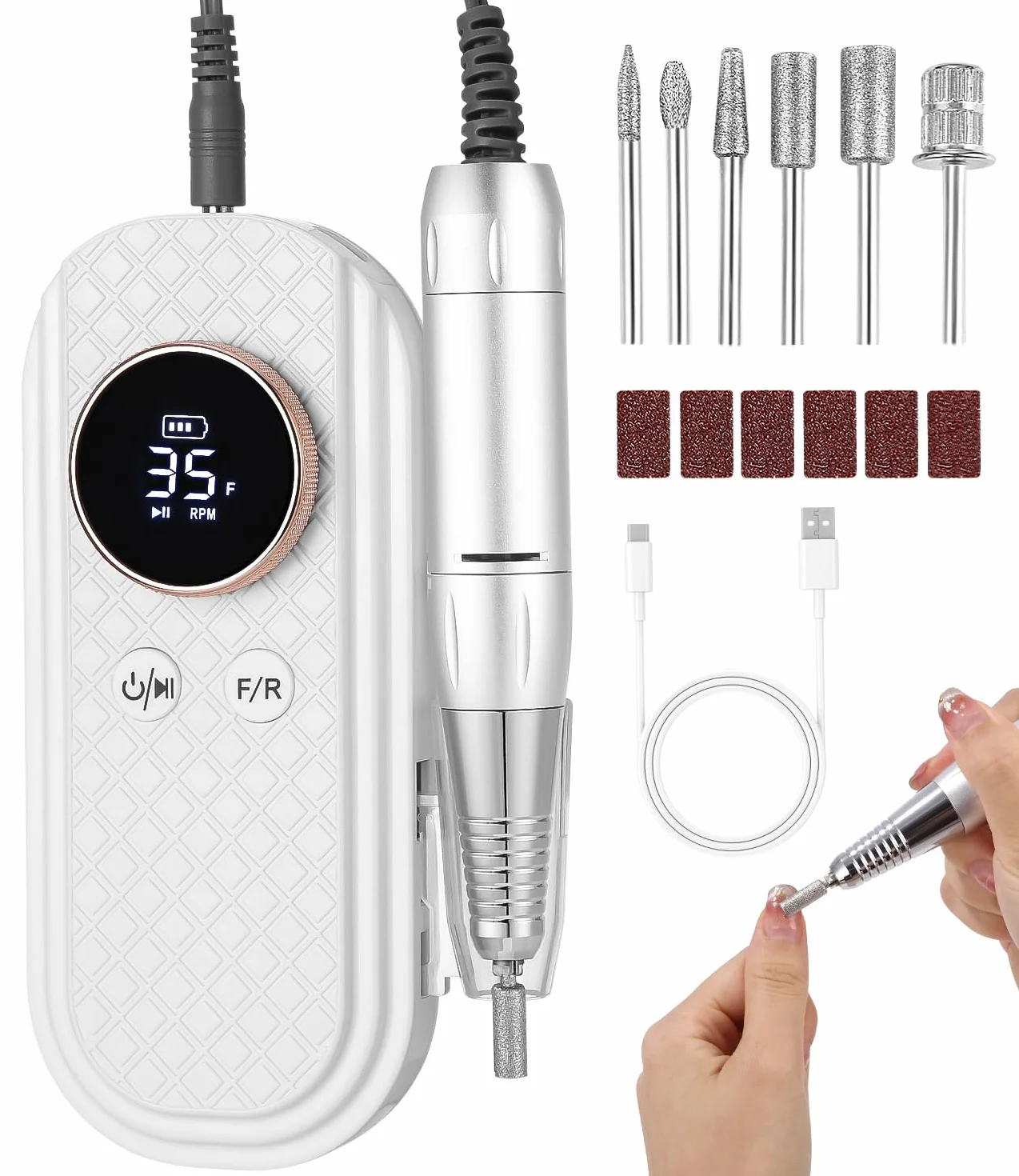 Torno para Uñas Profesional 35000 RPM,Torno de Uñas Inalambrico Pulidor Lima Electrica Uñas Portatil para Semipermanentes Acrilicas Manicura y Pedicura, Baja Vibración, Salón DIY