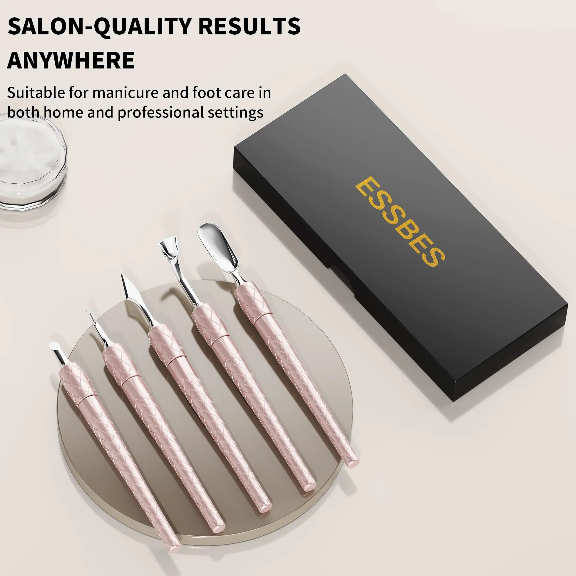 Juego de empujador de cutículas 5 en 1 con mango de aluminio, herramienta de limpieza de uñas de precisión para manicura y pedicura