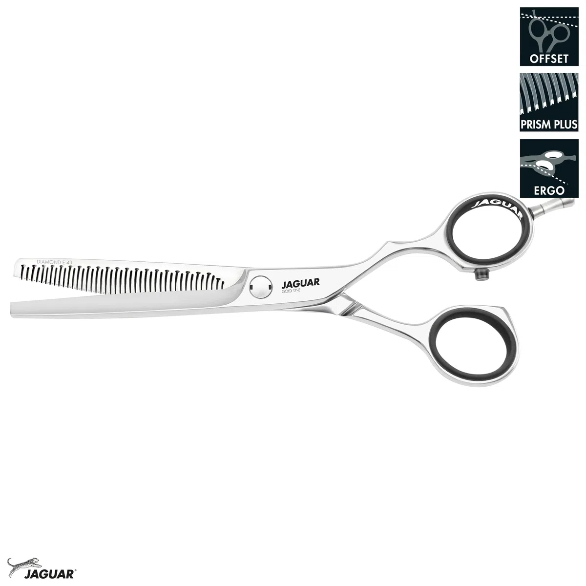 JAGUAR tijeras para modelar DIAMOND E 43 6.0" | tijeras para texturizar con 43 dientes curvados con corte prismático en diseño offset | pulidas | Made in Germany