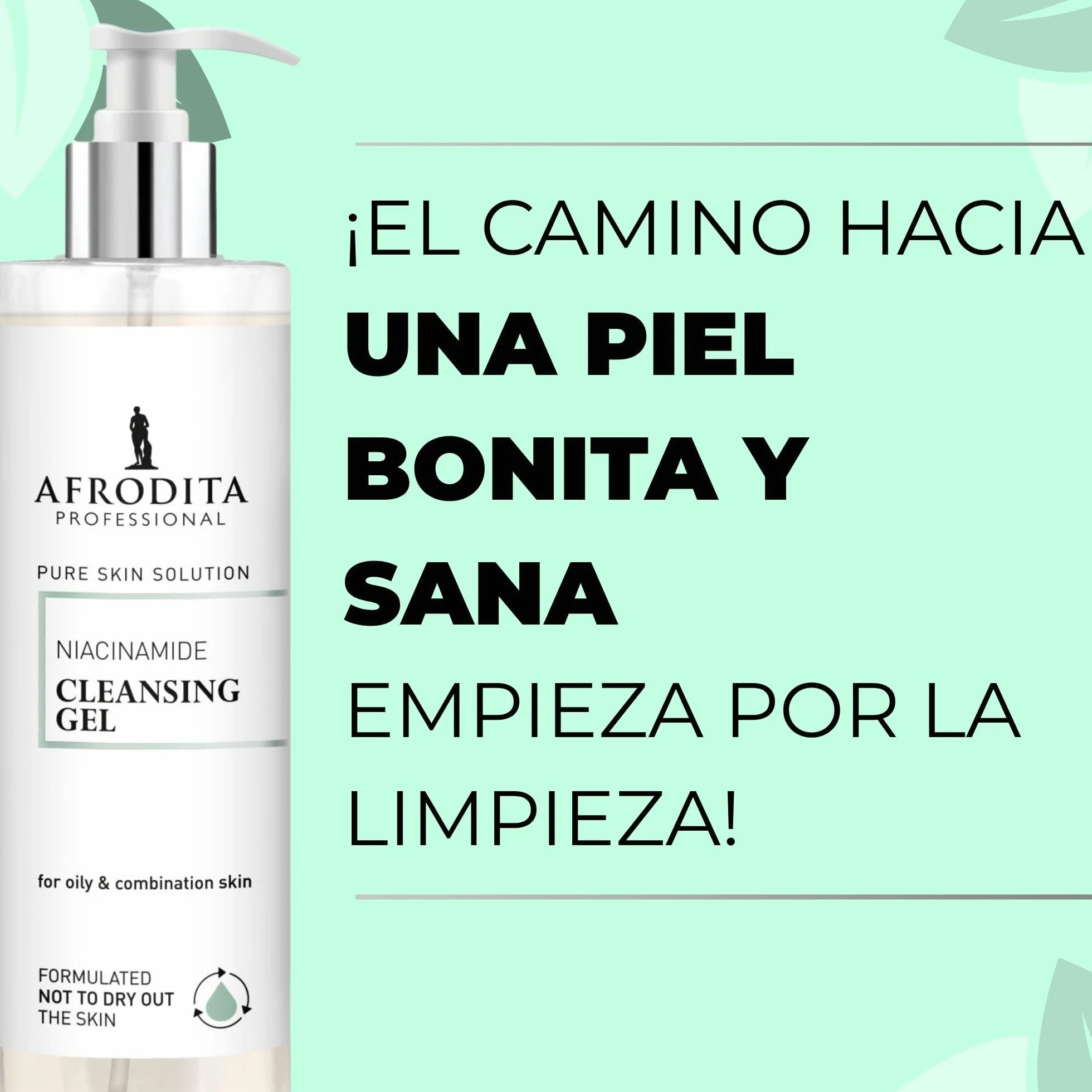 Afrodita Professional Niacinamida Gel limpiador para pieles grasas y mixtas, limpiador facial suave con ácido hialurónico, limpieza profunda de poros, 94% de origen natural, sin alcohol ni sulfatos