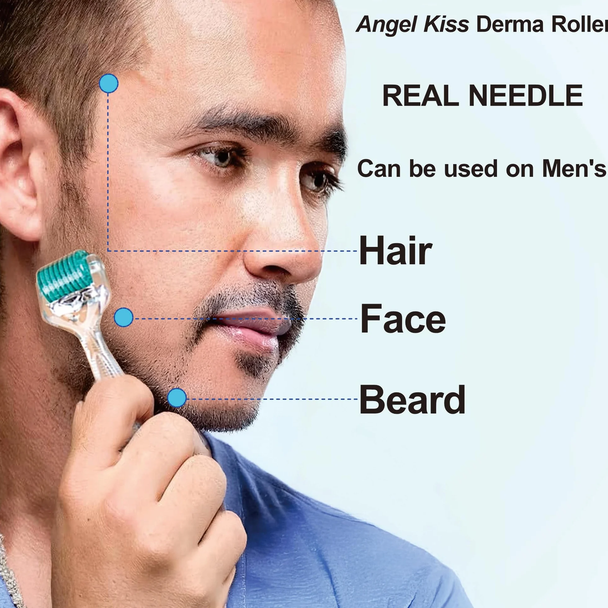 Angel Kiss Derma Roller Agujas reales de 0,3 mm, 192 agujas individuales de titanio, rodillo de microagujas para el cuidado de la piel facial y corporal