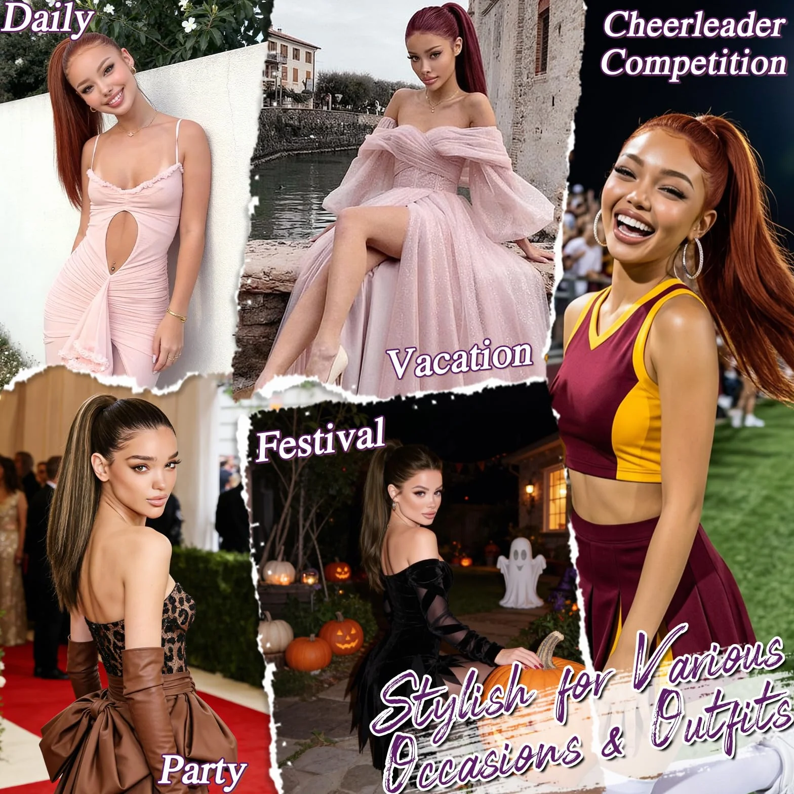 BARSDAR Liso Coleta Postiza Extensiones Pelo, 40cm Corta Cola de Caballo Extension con Cordón Natural Sintética Cheer Posh Ponytail Extensiones Postizos Fiestas Cheer Competition - Marrón con Rubio