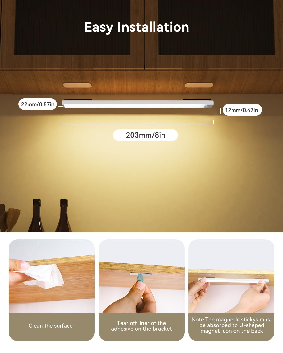Dimmable Motion Sensor Under Cabinet Light with Integrated Charging Station