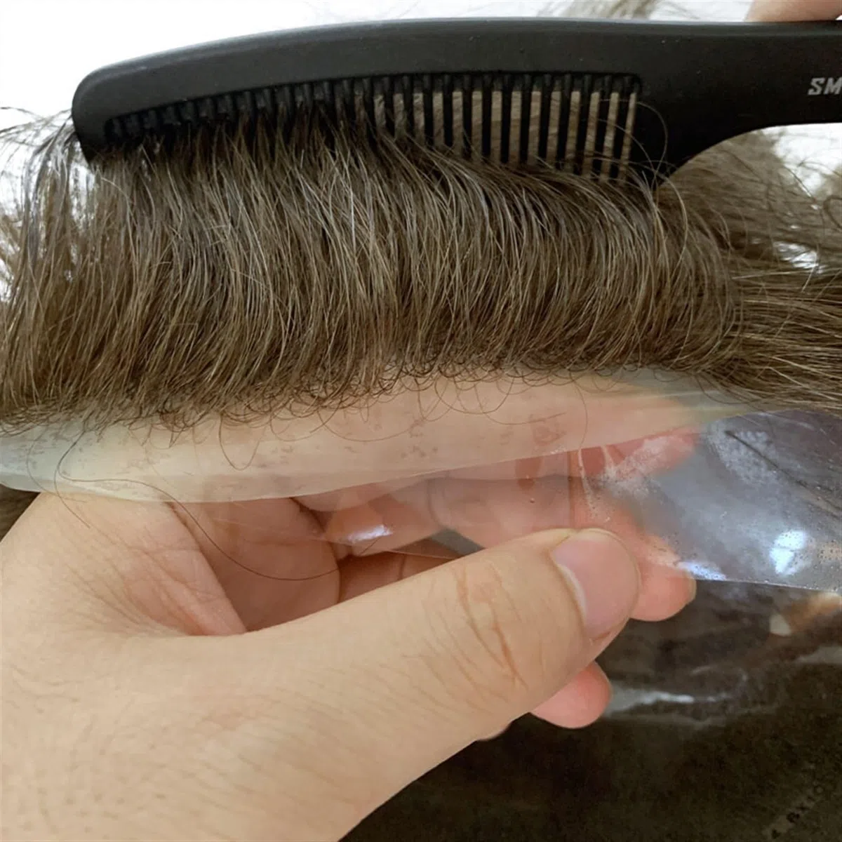 Peluca de Pelo Piezas de tupé for hombres 0,04 ~ 0,06 MM piel fina V-looped cabello humano tupé 8x10 "hombres PU Poly Toupee sistema de reemplazo de cabello Pelucas para Hombres ( Color : 120% , Size