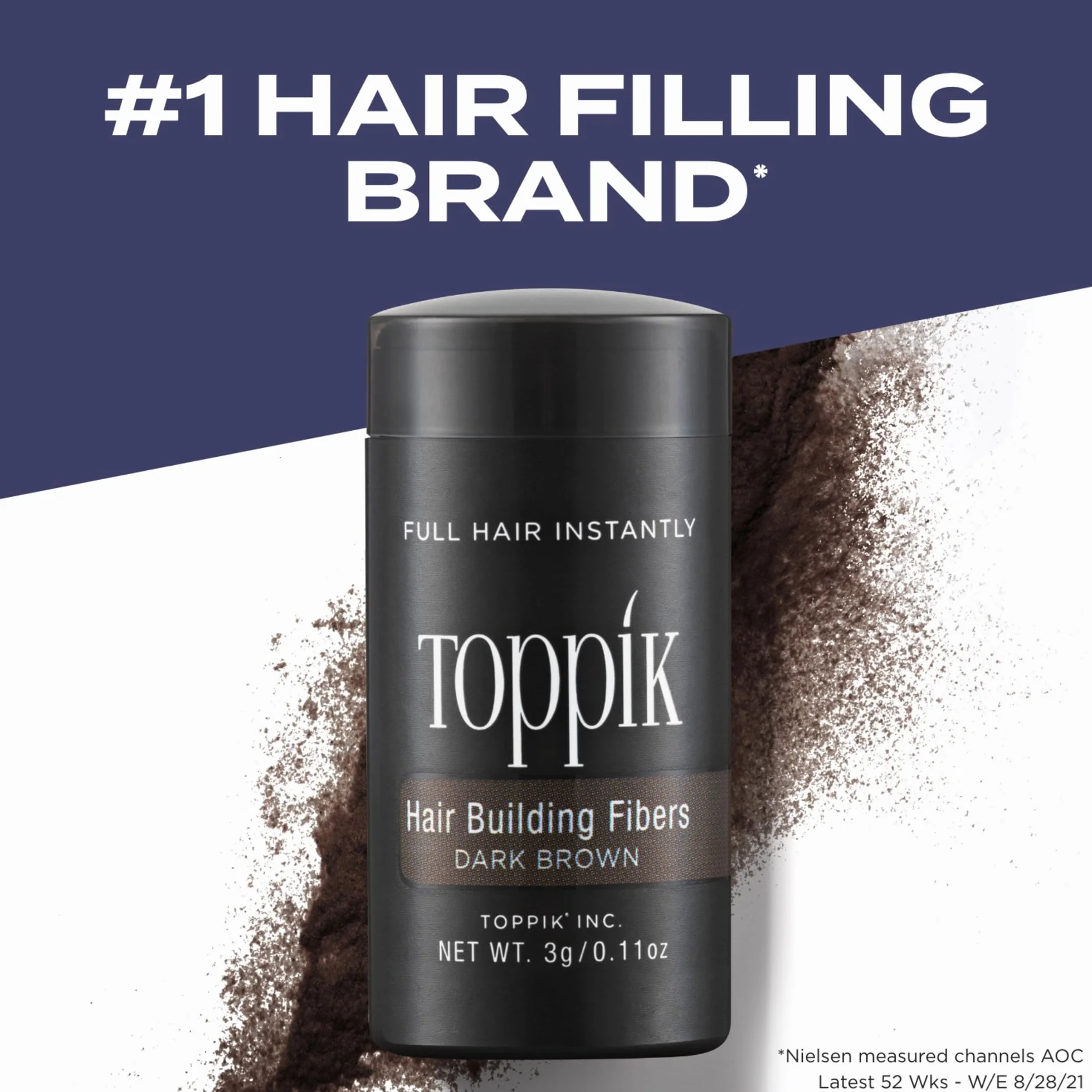 TOPPIK Fibras Capilares Castaño Oscuro, Fibras de Queratina para Crear más Densidad en el Cabello de Forma Inmediata, 12 g, Marrón Oscuro (TPD12A), Adultos unisex