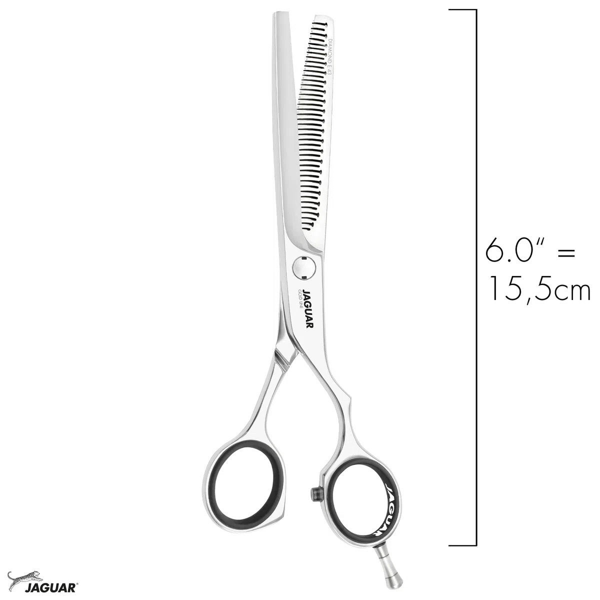 JAGUAR tijeras para modelar DIAMOND E 43 6.0" | tijeras para texturizar con 43 dientes curvados con corte prismático en diseño offset | pulidas | Made in Germany