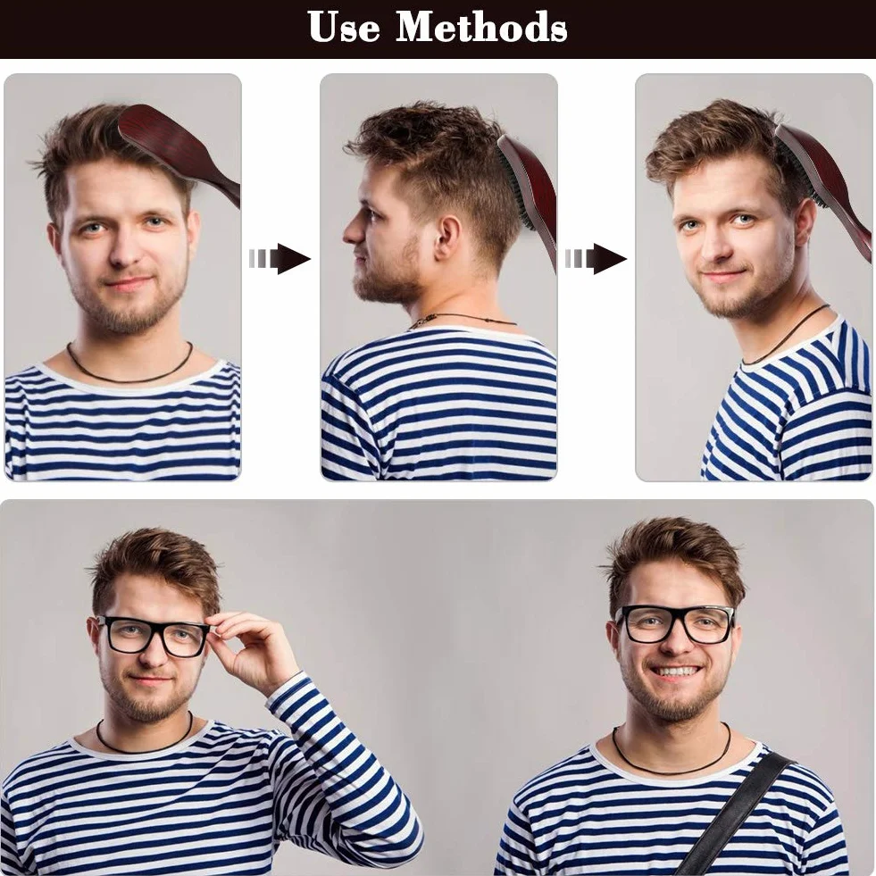 Cepillo de Pelo Cerdas Jabalí, Madera Cerda Barba con 100% Suave Jab para Peinar Jabalí Natural Juego el pelo Cepillos Cabello Limpieza Alisar Masajear cabello Desenredar Mejorar Brillo