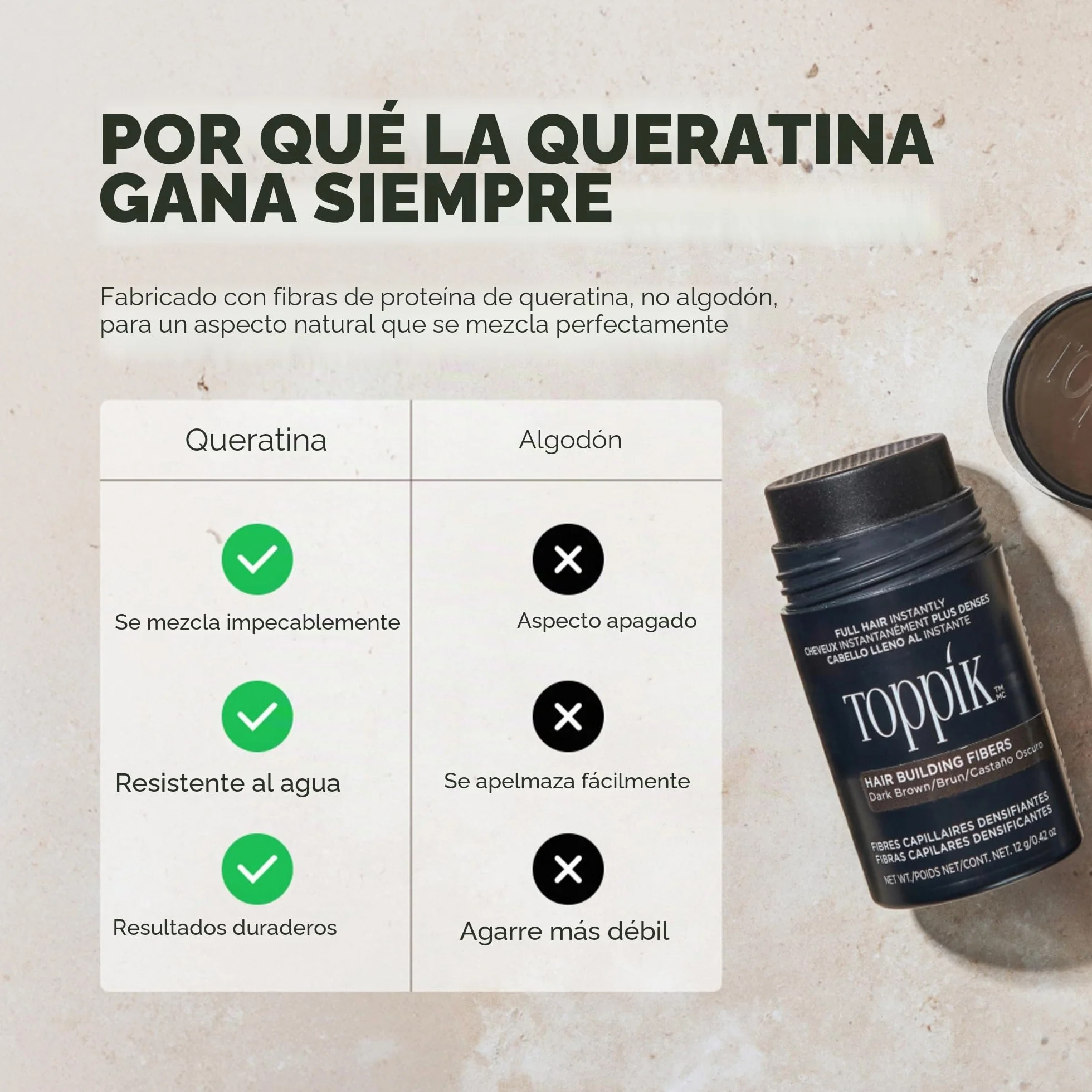 TOPPIK Fibras Capilares Castaño Oscuro, Fibras de Queratina para Crear más Densidad en el Cabello de Forma Inmediata, 12 g, Marrón Oscuro (TPD12A), Adultos unisex