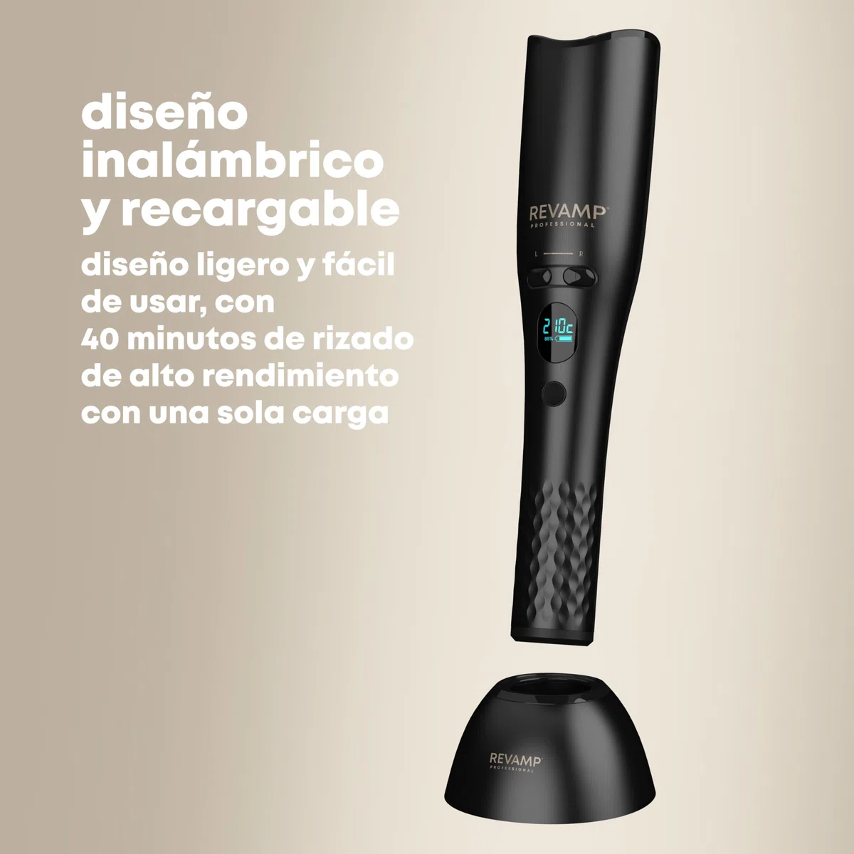 REVAMP iGen Hollywood Curl Rizador de Pelo Inalámbrico - Automático | Estilizador Rotativo, Barril Iónico de Cerámica, Ondulador, Rizos Definidos, Ondas de Playa