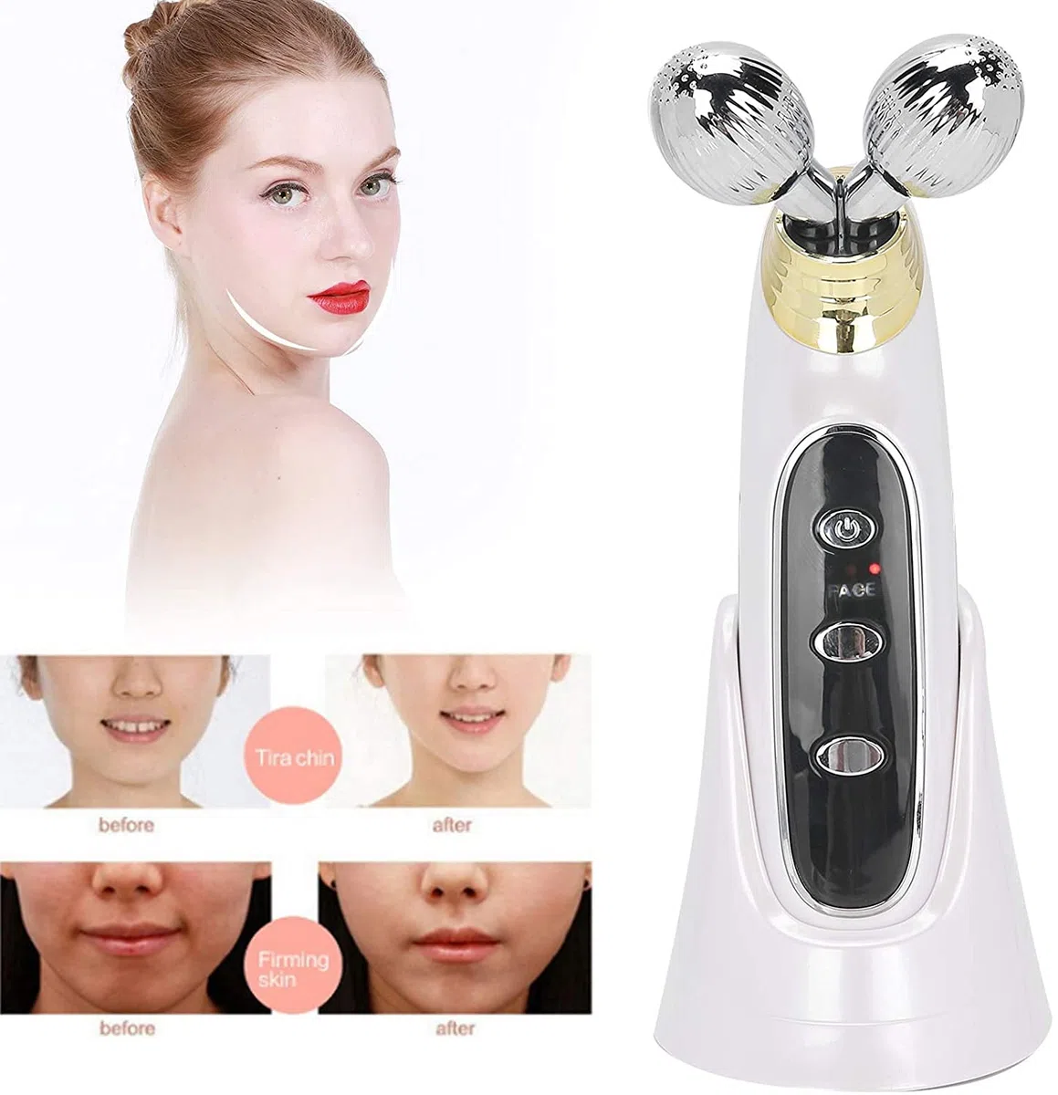 X&Z-XAOY Rodillo Masajeador Facial De Microcorriente 3D,Rodillo De Estiramiento Facial Eléctrico Masajeador Facial Masajeador De Piernas De Brazos para Arrugas Antienvejecimiento,Cuidado De La Piel