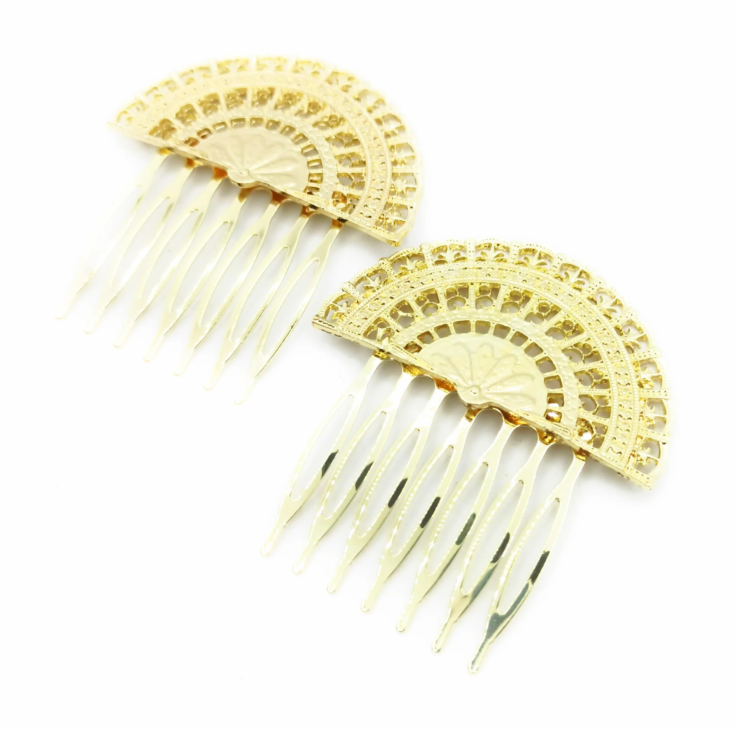 Peinetas Flamencas Doradas Mujer Adorno Peinados Peinecillos Flamencos Baile Flamenco, Accesorio Cabello Peinado Novias Bodas y Fiestas. Peine Abanico Oro Brillo Talla M (Pack 2 Uds)