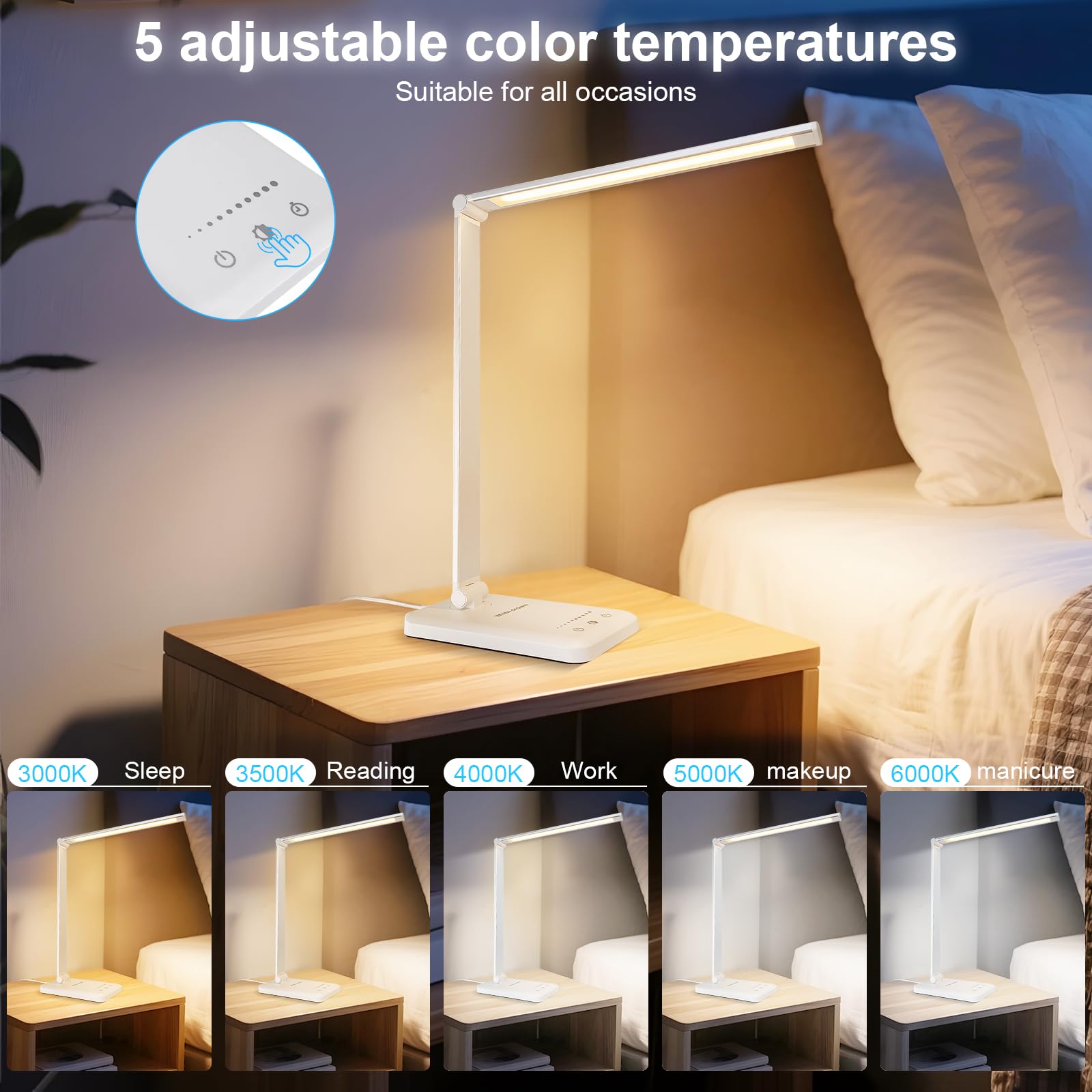 Modern Dimmable LED Desk Lamp with USB Charging & Timer