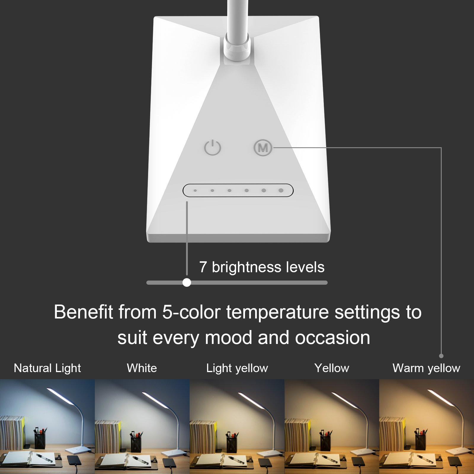 Dimmable LED Desk Lamp with USB Charging Port
