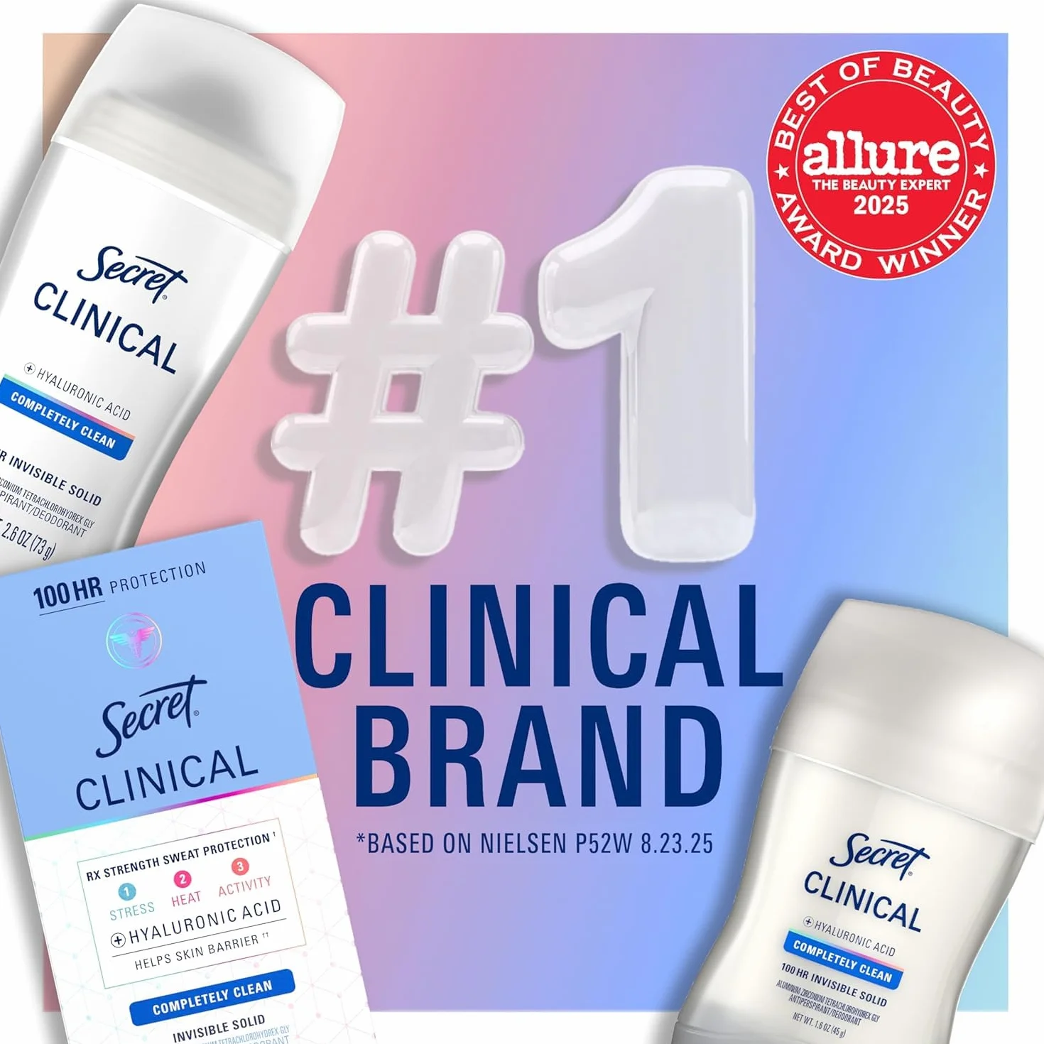 Secret Clinical Strength Desodorante y Antitranspirante para Mujer, Gel Transparente, Completamente Limpio, 6,6 oz