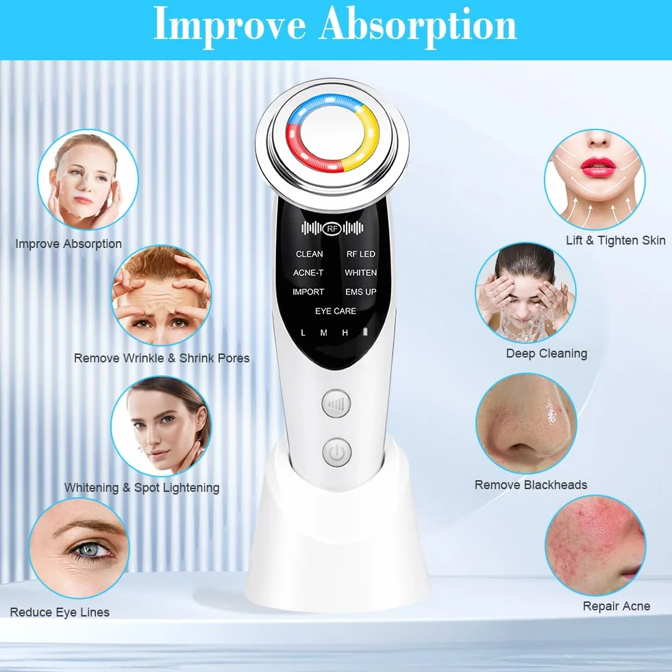 Masajeador Facial, 7 Modos Medidor de Belleza Facial, Masajeador Facial Eléctrico