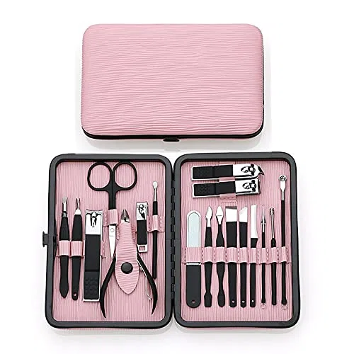Cortaúñas para pies, Juego de cortaúñas Negro, Juego de Herramientas de manicura para uñas de 18 Piezas con Pintura elástica, Juego de cortaúñas Elegante y Funcional