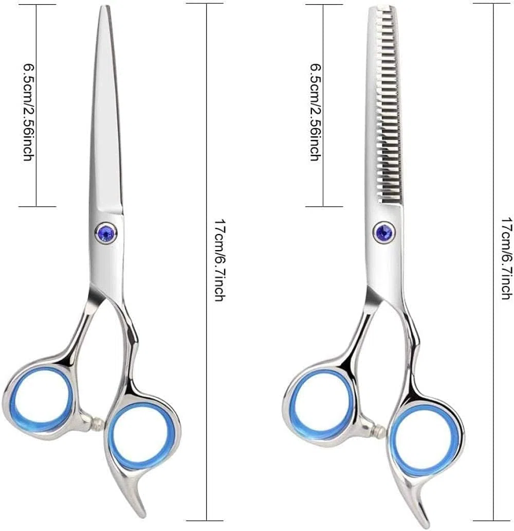 Tijeras de barbero, Set Profesional de peluquería con cortaúñas - Peine cortaúñas de Acero Inoxidable y Bolsa de Cuero para Mujeres, Hombres y niños.