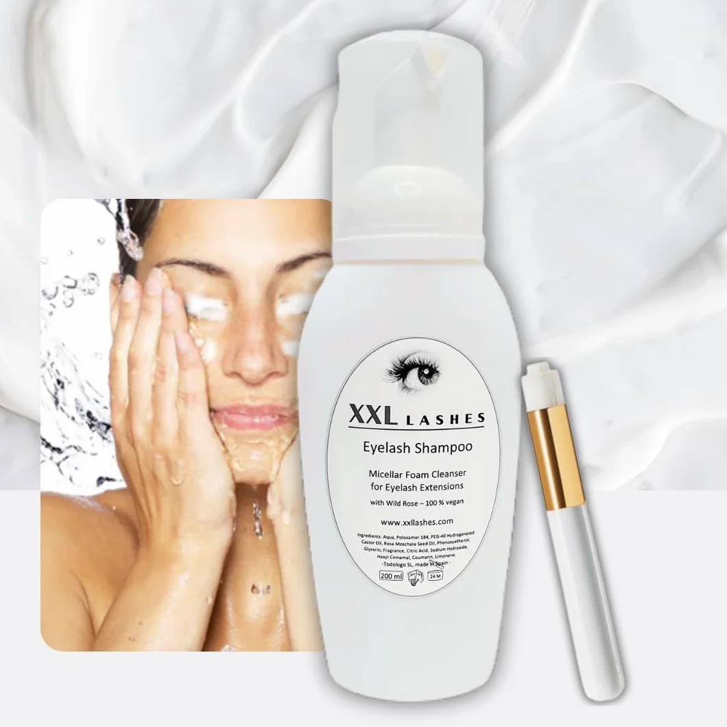 XXL Lashes Foam Cleanser, Champú para pestañas, libre de aceite y de alcohol Espuma Pestañas, 200 ml tamaño salón