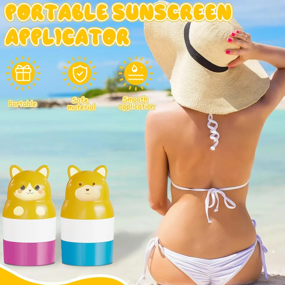 2 Pelota Aplicador de Crema Solar, 100mL Aplicador Crema Solar Niños Adultos, Aplicador de Protector Solar Reutilizable, Roll on Sponge Applicator de Tamaño de Viaje para Niños (Rosa, azul)