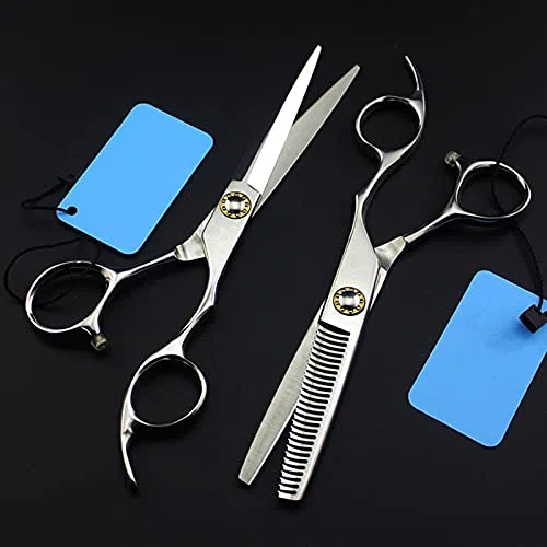 Tijeras de barbero para Cortar el Cabello, 6 Pulgadas, Fabricadas en Japón con Acero 9cr13, Juego de peluquería con rodamientos, Tijeras de entresacar y Estuche.