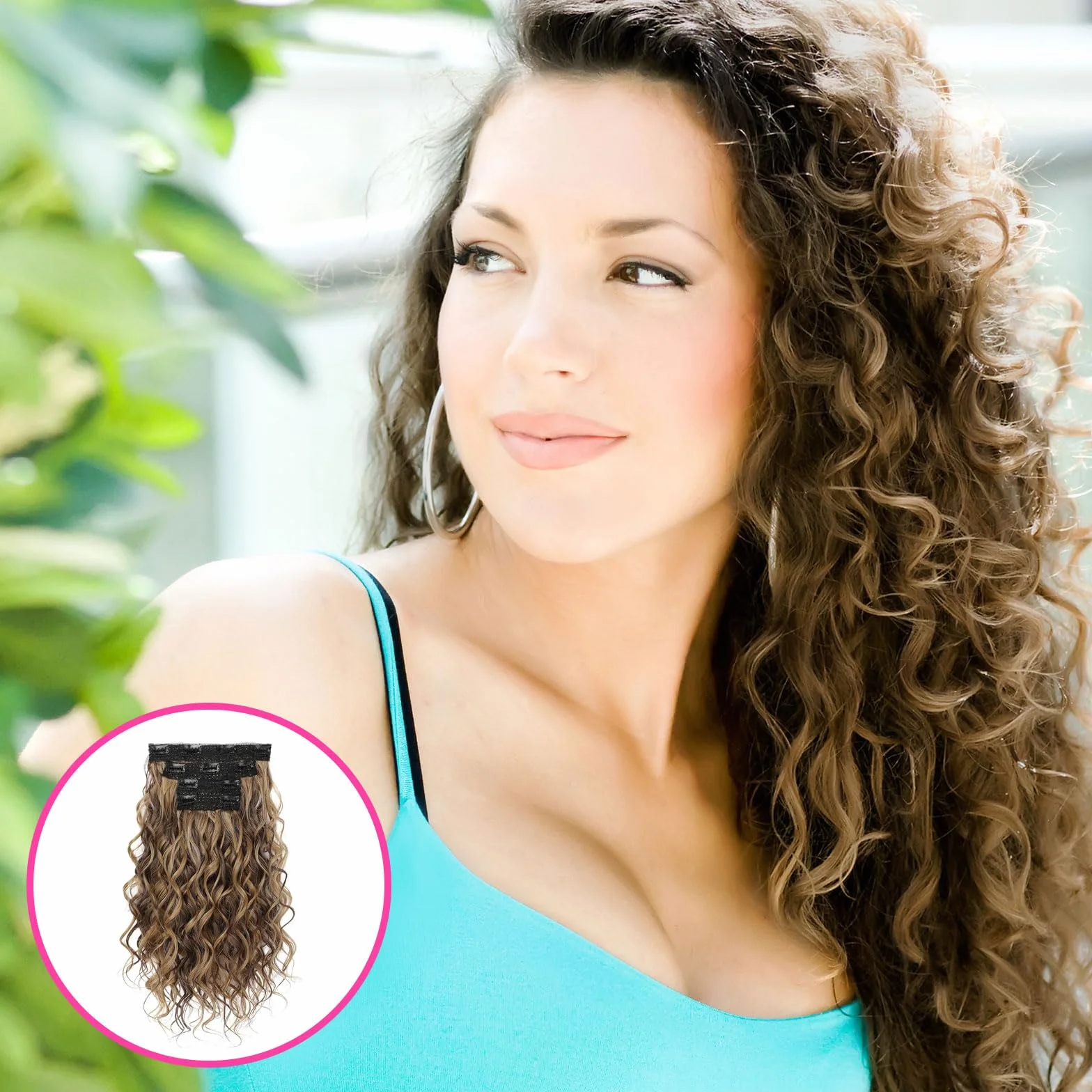 LunarCharm extensiones de cabello rizado de 4 piezas, 40 cm extensiones de cabello con clip, cortas invisibles naturales para mujeres, marrón chocolate con reflejos