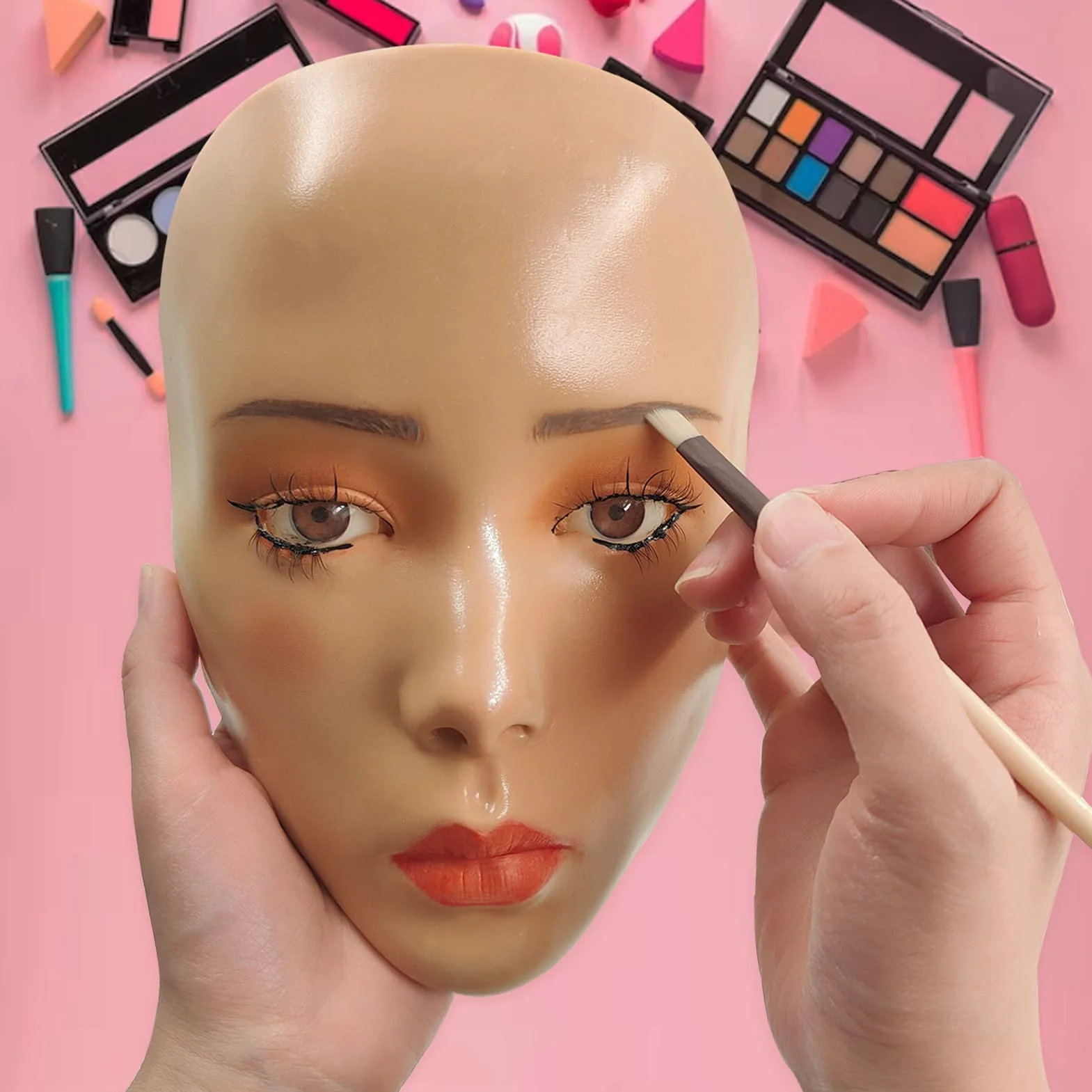 3D Makeup Practice Face, Cara de maniquí de maquillaje reutilizable con juego de pinceles de maquillaje, para maquilladores emergentes, para regalo de niña