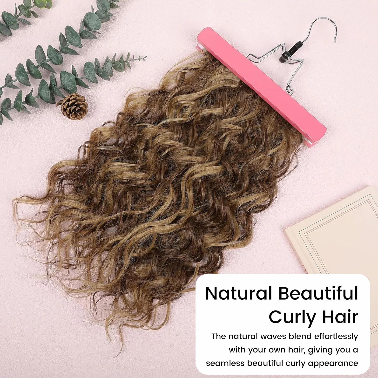 LunarCharm extensiones de cabello rizado de 4 piezas, 40 cm extensiones de cabello con clip, cortas invisibles naturales para mujeres, marrón chocolate con reflejos