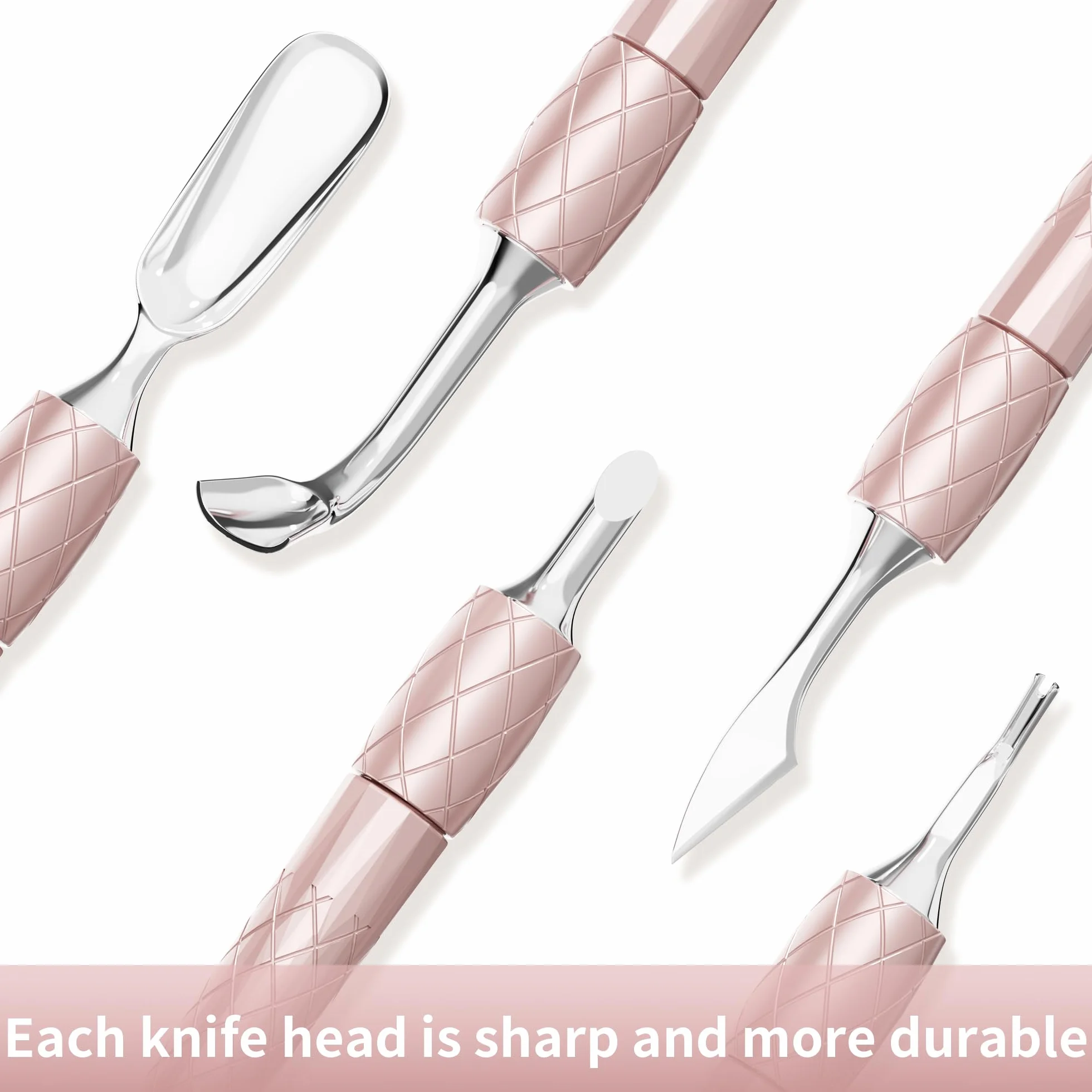 Juego de empujador de cutículas 5 en 1 con mango de aluminio, herramienta de limpieza de uñas de precisión para manicura y pedicura