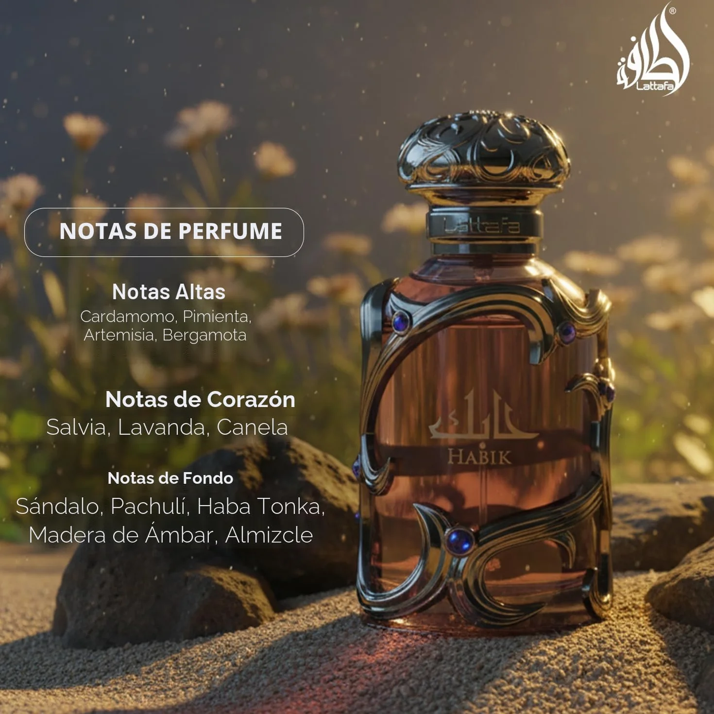 Lattafa Habik – Ámbar, Aromático, Amaderado, Almizclado, Eau de Parfum Spray de Larga Duración para Hombre, 100 ml