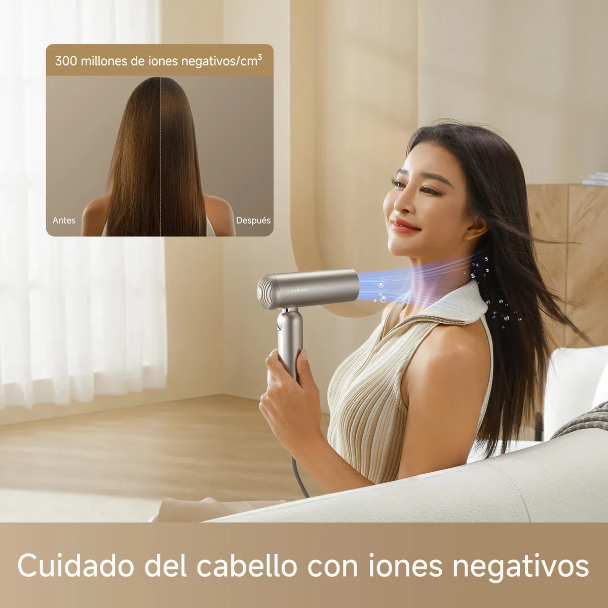 DREAME Pocket Pro Secador de Pelo de Alta Velocidad, 4 Boquillas, Plegable | Difusor, Antifrizz, Moldeador y Rizador, Motor de 110.000 RPM, 300 Millones de Iones Negativos/cm3, 570C, Secado 40s