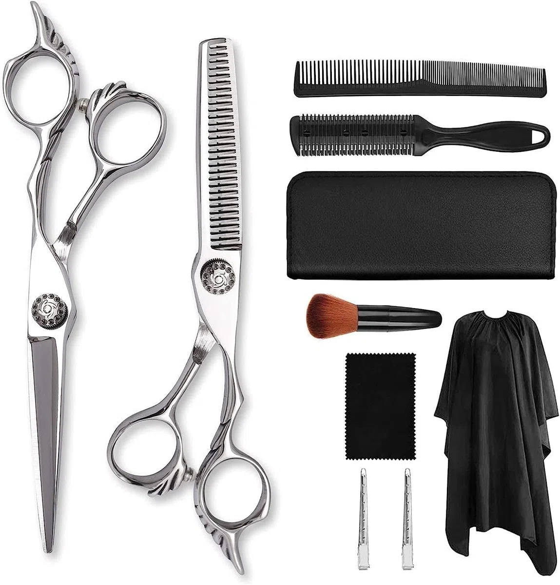Juego de Tijeras de peluquería de 6 Pulgadas, ergonómicas, de Acero, para entresacar el Cabello, Ideales para Principiantes (7 Piezas).