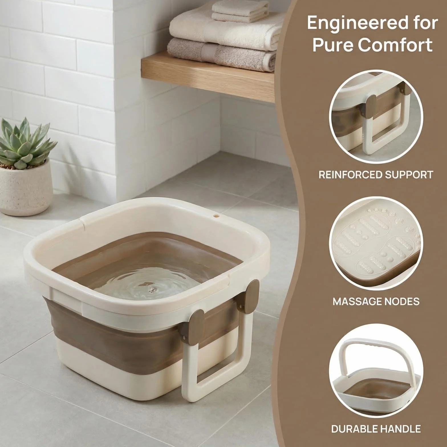 Barreño Plegable, Barreño con Estructura Reforzada, Baño de Pies Retráctil con Nódulos de Masaje y Asa, Remojo de Pies, Cuidado y Relajación, Balde Plegable