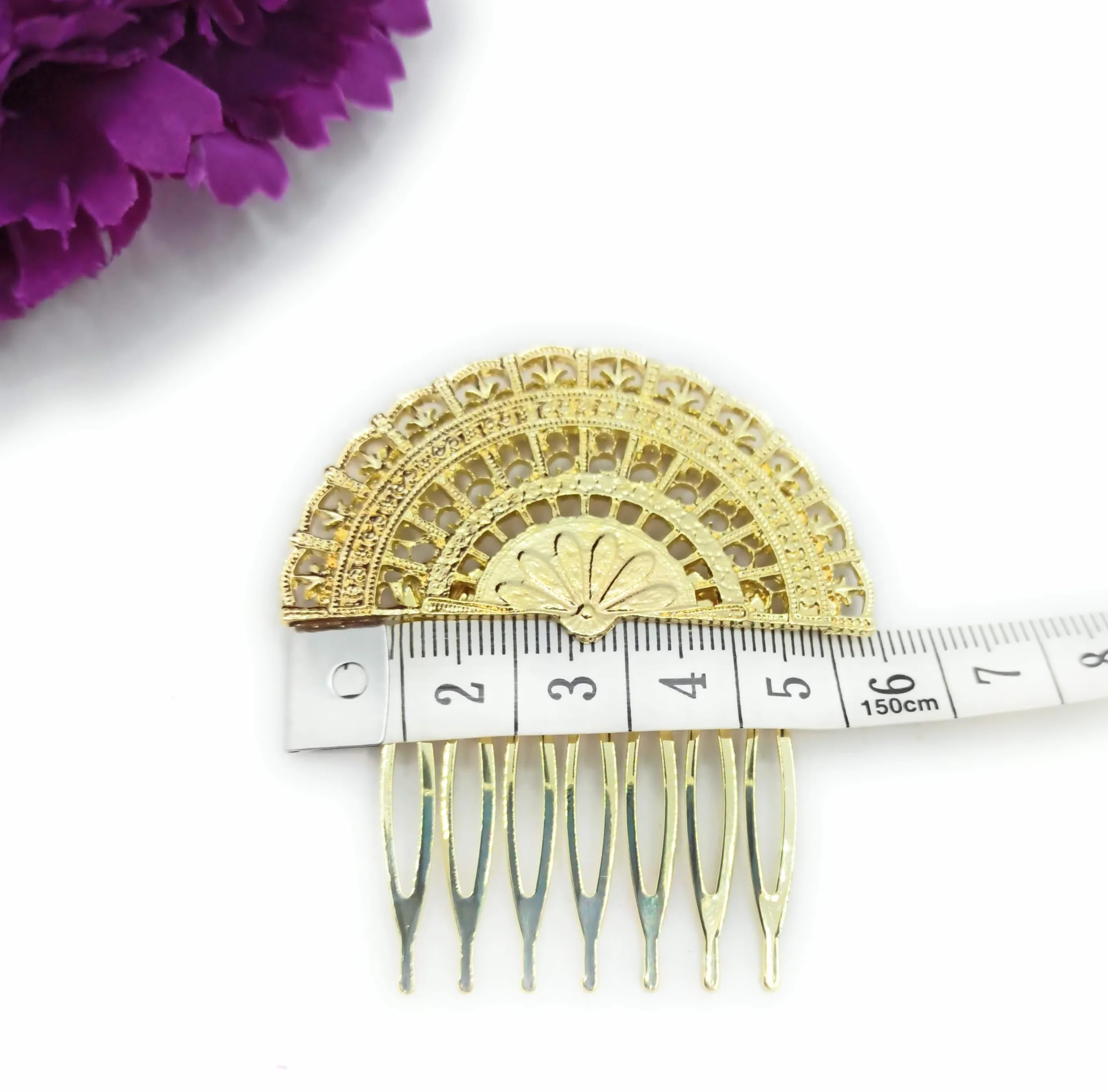 Peinetas Flamencas Doradas Mujer Adorno Peinados Peinecillos Flamencos Baile Flamenco, Accesorio Cabello Peinado Novias Bodas y Fiestas. Peine Abanico Oro Brillo Talla M (Pack 2 Uds)