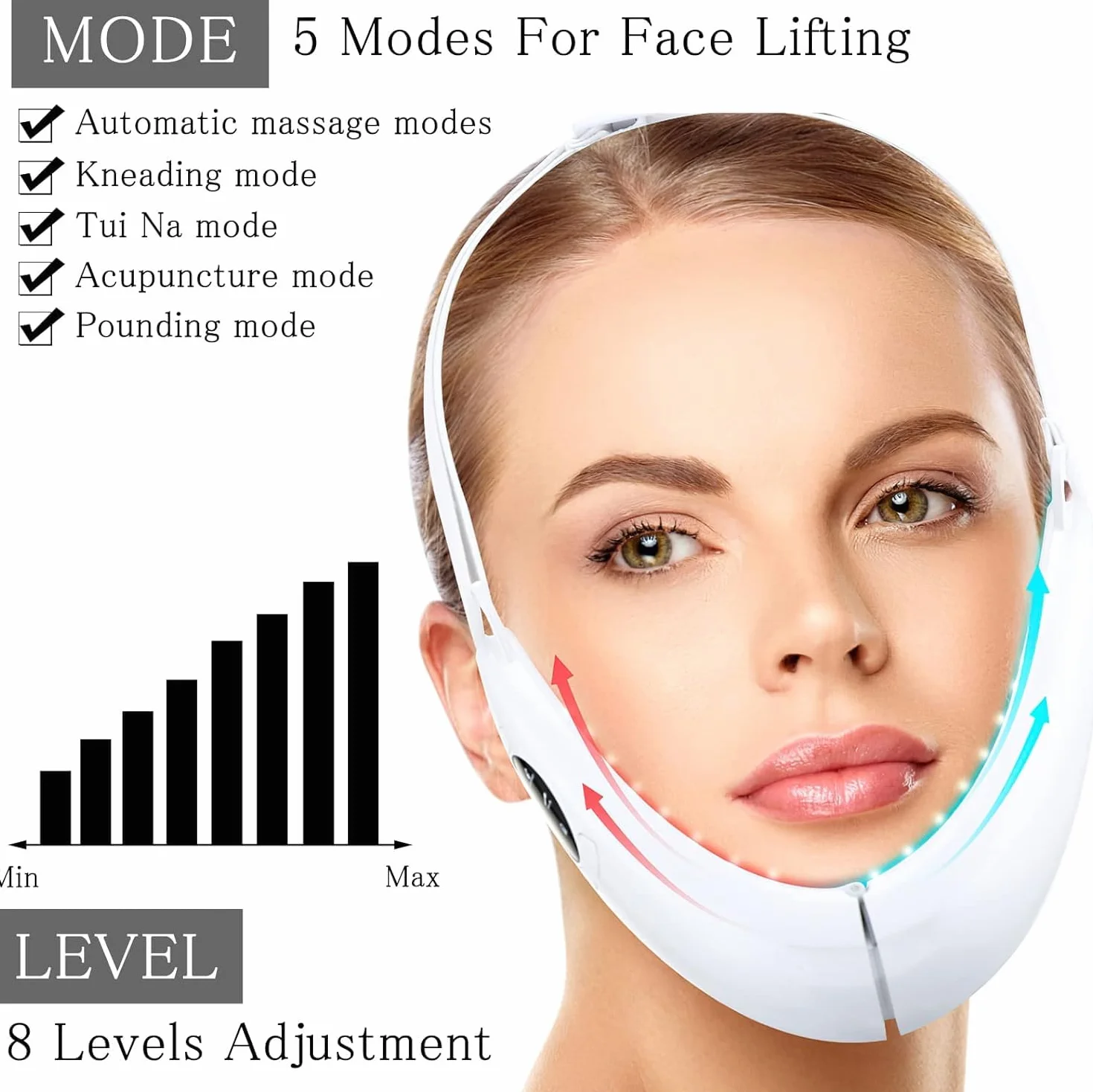 Reductor de Papada Masajeador Facial Electrico, Dispositivo de Belleza Facial para Papada EMS Vface de 5 Modos Reductor con Control Remoto, Papada Reductor Mujer para Quita Papada y Contorno Facial