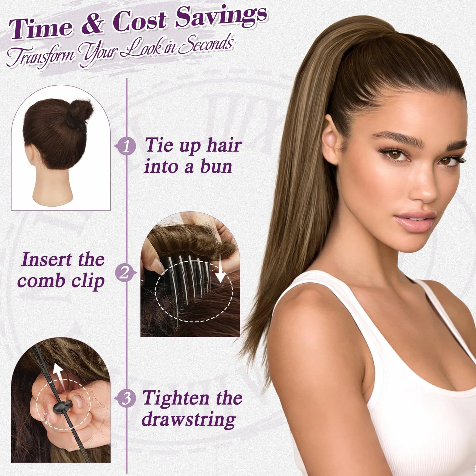 BARSDAR Liso Coleta Postiza Extensiones Pelo, 40cm Corta Cola de Caballo Extension con Cordón Natural Sintética Cheer Posh Ponytail Extensiones Postizos Fiestas Cheer Competition - Marrón con Rubio