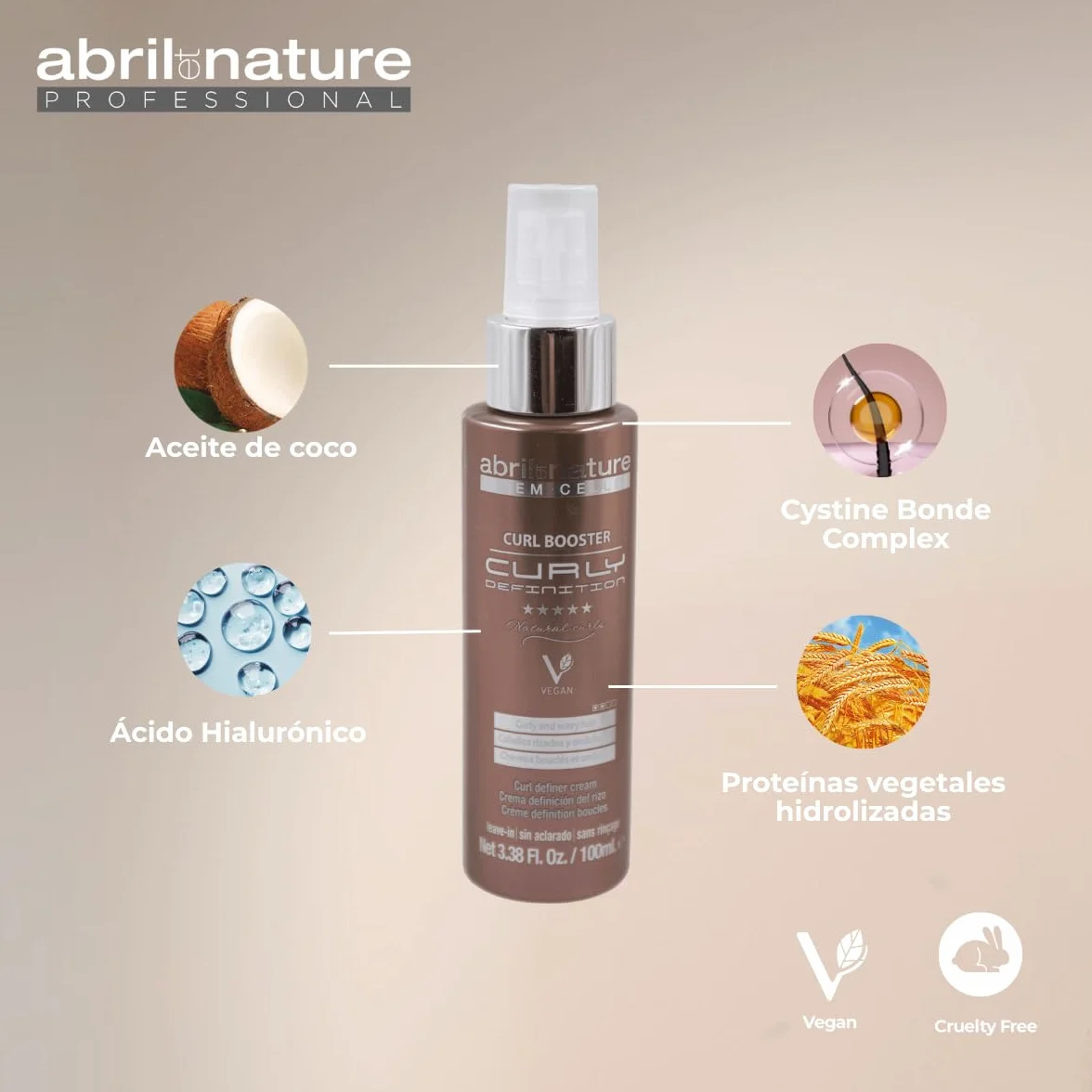 abril et nature - Sérum profesional para cabello rizado y ondulado Curly Definition - Fija y define los rizos con resultados de larga duración - Repara los daños y recupera la hidratación - 100ml