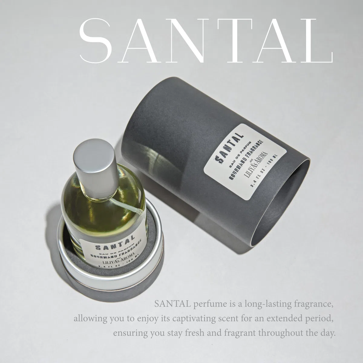 Liliya's Aroma SANTAL Liliya's Aroma Eau de Parfum para hombre y mujer, una fragancia lisa cautivadora que captura la esencia de la elegancia pura y la sofisticación atemporal.