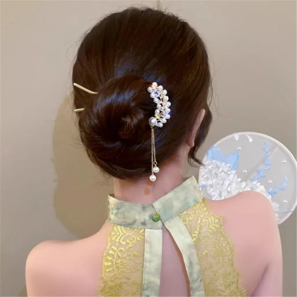 JFDBGU Horquilla de Estilo Antiguo con Colgante de Perla de Temperamento, Horquilla roja con Forma de Pastilla, Placa for el Cabello, artefacto de Súper Hada, Tocado for Mujer