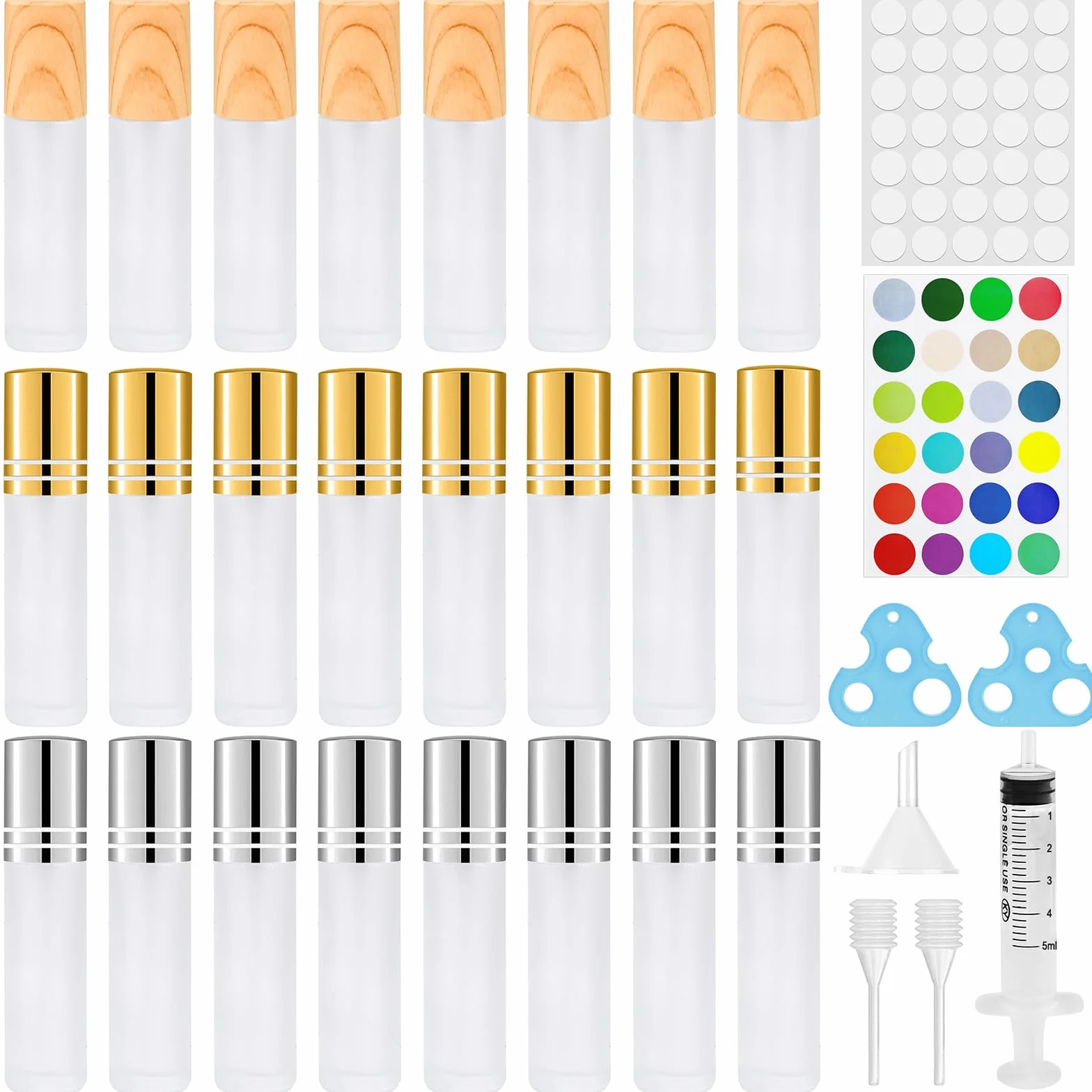 24pcs Roll On Aceites Esenciales, Botellas Roll On Cristal con Bolas de Acero Inoxidable, 10ml Rellenable Perfume Roll On, Botellas de Aceite Esencial para Masajes, Mezclas de Aromaterapia