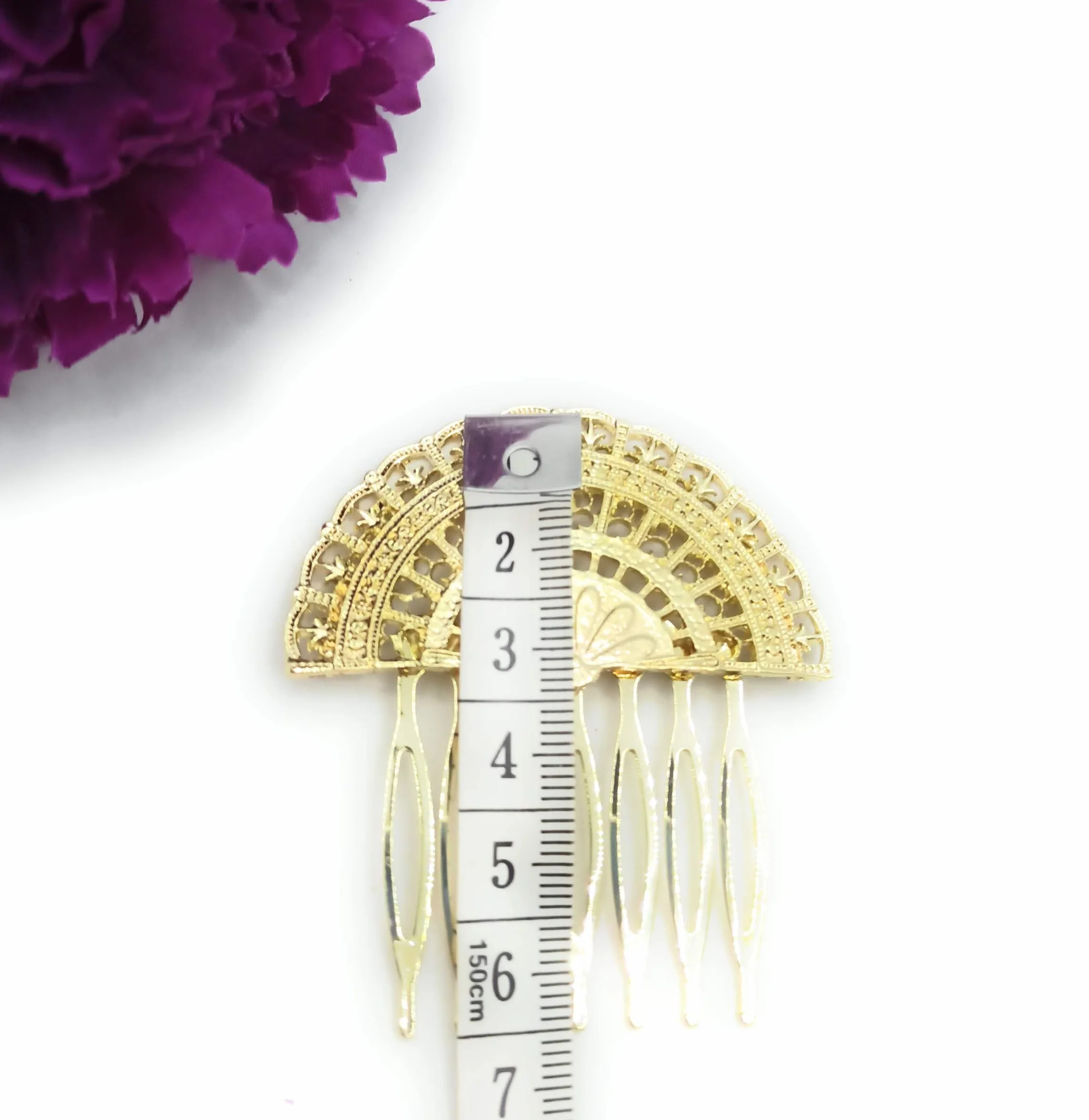 Peinetas Flamencas Doradas Mujer Adorno Peinados Peinecillos Flamencos Baile Flamenco, Accesorio Cabello Peinado Novias Bodas y Fiestas. Peine Abanico Oro Brillo Talla M (Pack 2 Uds)