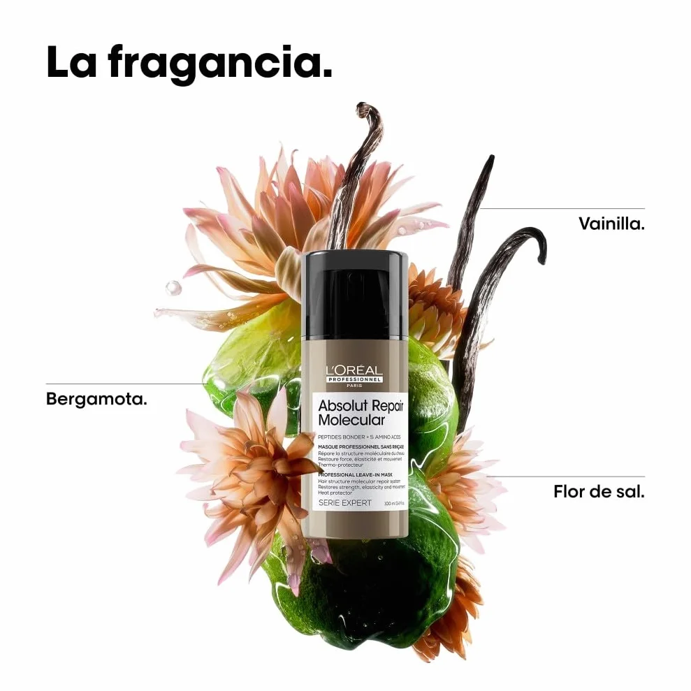 L’Oréal Professionnel, Absolut Repair Molecular Mascarilla Reparadora Sin Aclarado, Textura Crema, Repara Daños y Fortalece, Termoprotección, Fórmula Patentada, para Cabello Dañado