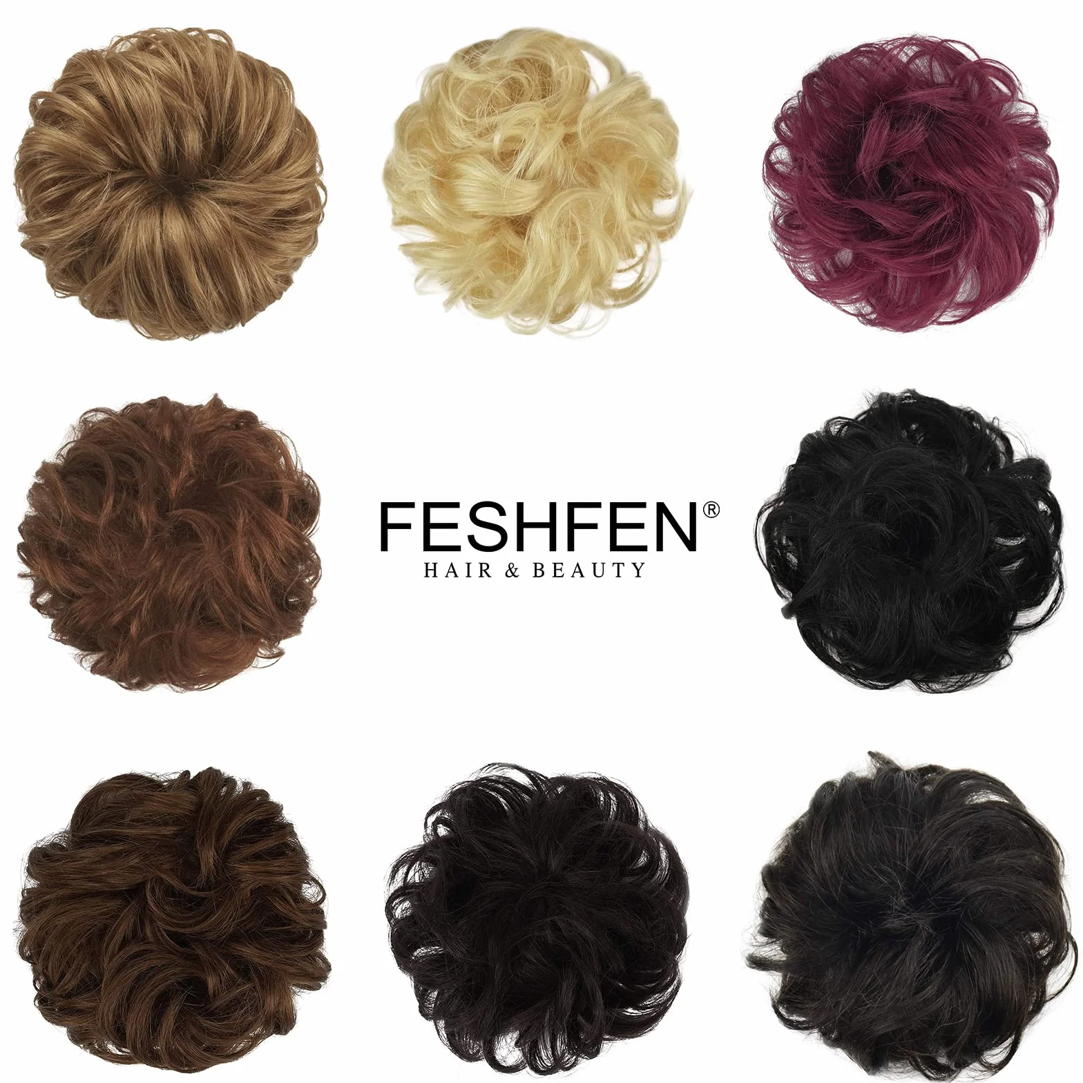 FESHFEN Moños Postizos Pelo Natural - 100% Cabello Humano Ondulado Moño Postizo Despeinado Coletero Extensiones para Mujer, Marrón ceniza
