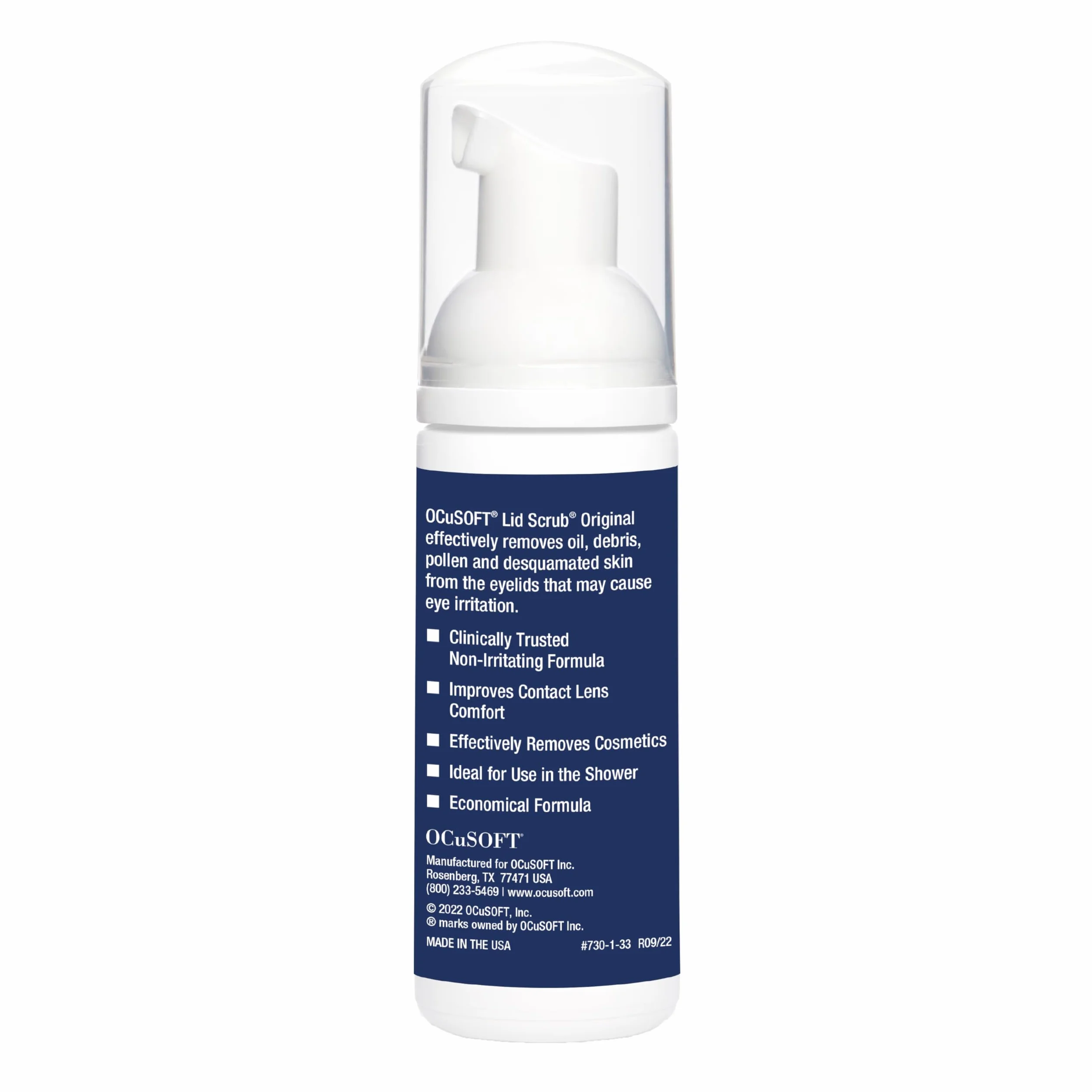 OCuSOFT Limpiador de párpados espumoso original, espuma instantánea suave para eliminar aceite, polvo, polen y maquillaje, 1.7 onzas líquidas