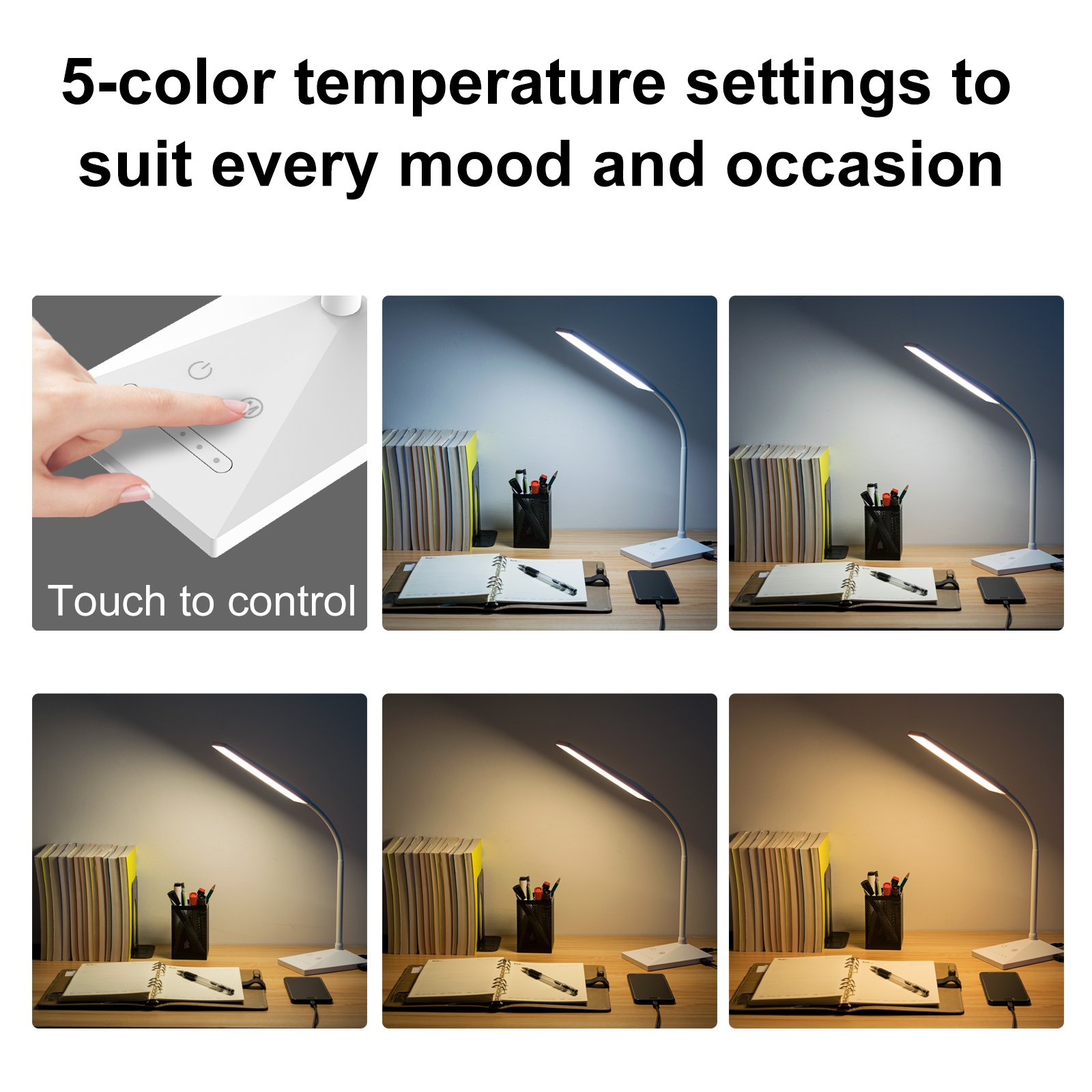 Dimmable LED Desk Lamp with USB Charging Port