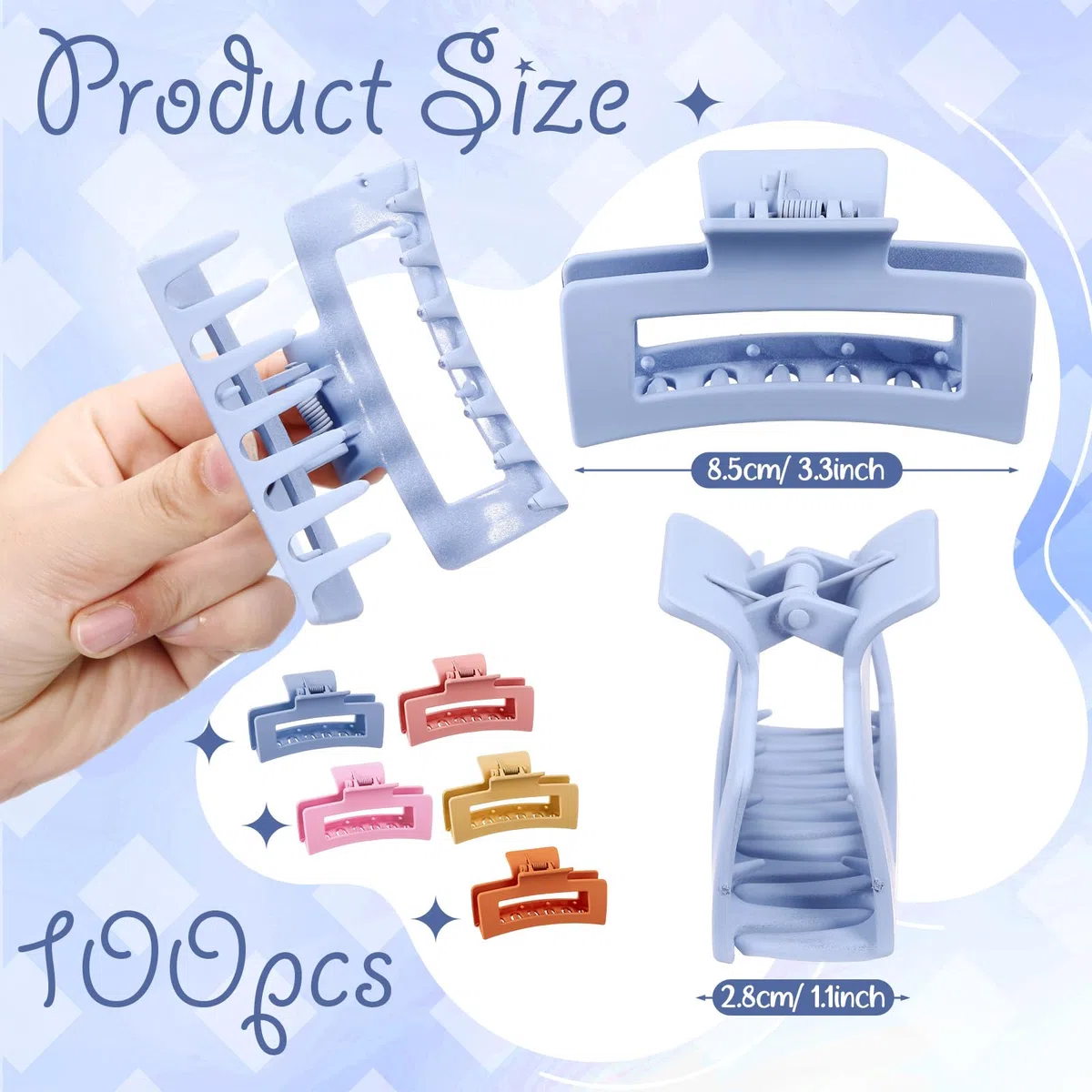 XunYee Juego de 100 pinzas para el pelo a granel, pinzas grandes a granel, pinzas para el pelo de mandíbula cuadrada para mujeres, antideslizantes, rectangulares, accesorios para el cabello para niñas
