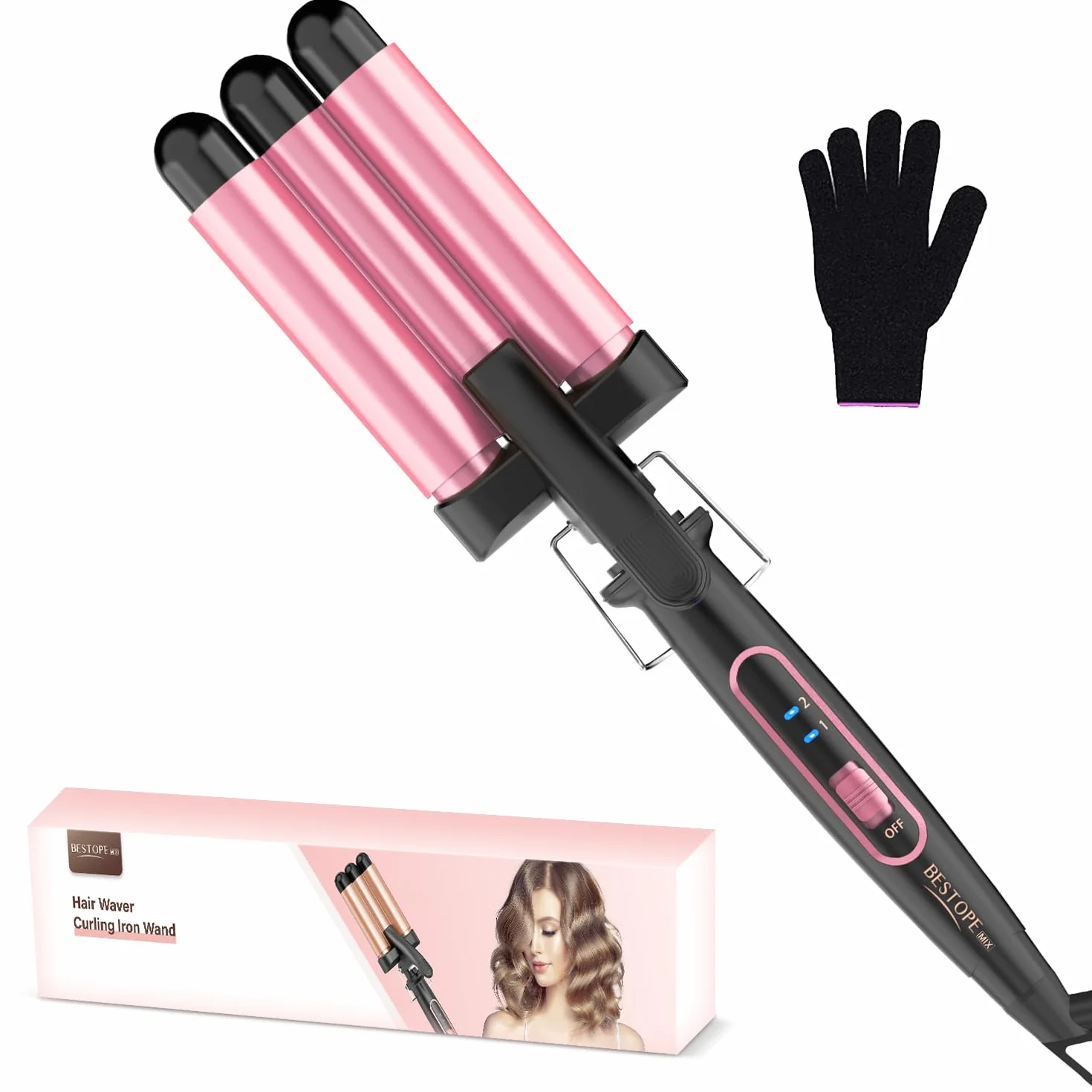 BESTOPE MIX Rizador Pelo Ondas (Rosa Y Negro, 22MM)